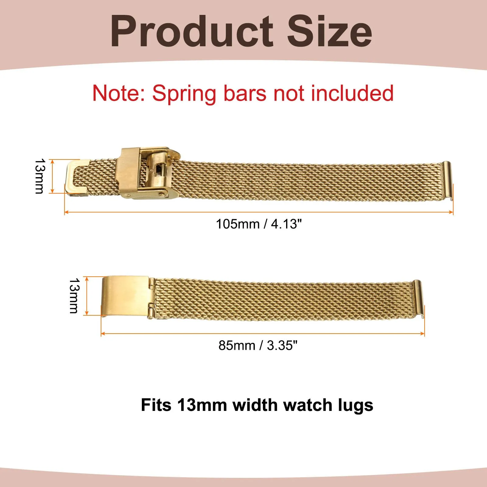 QUARKZMAN Cinturino Orologio in Maglia Acciaio Inossidabile 13mm Cinturini Orologio in Metallo Sgancio Rapido Regolabile Sostitutivo Smartwatch Uomo Donna, Oro - immagine 2