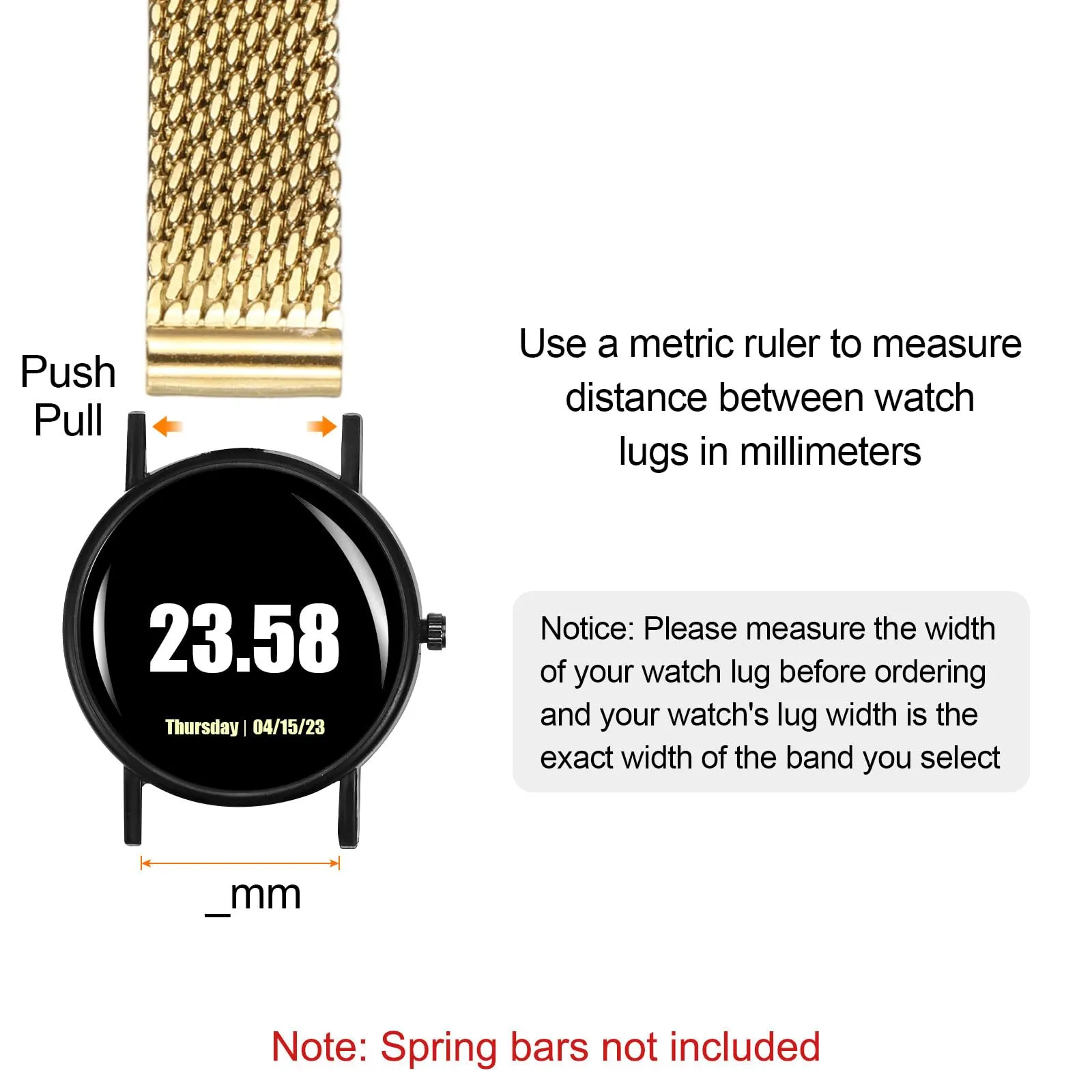 QUARKZMAN Cinturino Orologio in Maglia Acciaio Inossidabile 13mm Cinturini Orologio in Metallo Sgancio Rapido Regolabile Sostitutivo Smartwatch Uomo Donna, Oro - immagine 4