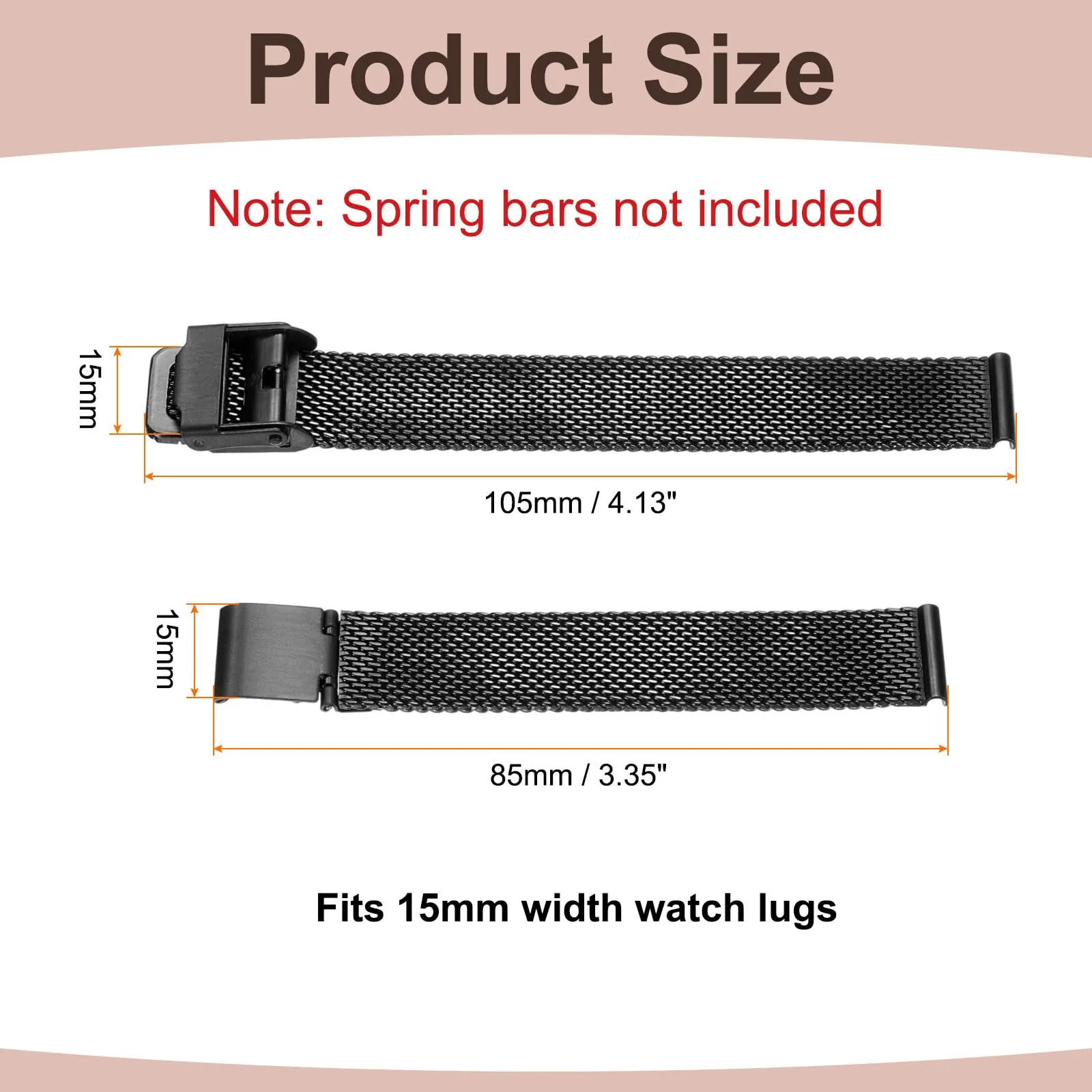 QUARKZMAN Cinturino Orologio in Maglia Acciaio Inossidabile 15mm Cinturini Orologio in Metallo Sgancio Rapido Regolabile Sostitutivo Smartwatch Uomo Donna, Nero - immagine 2