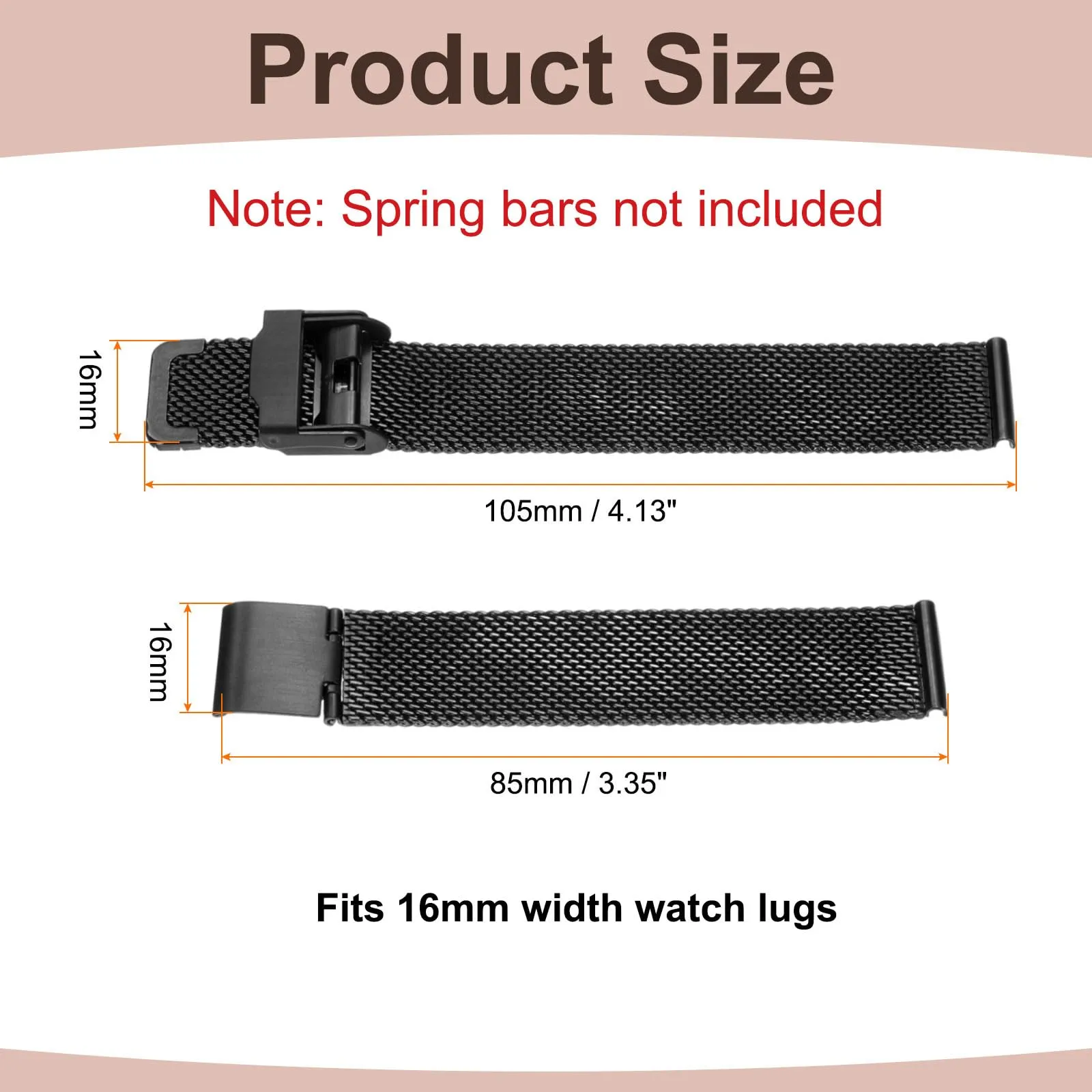 QUARKZMAN Cinturino Orologio in Maglia Acciaio Inossidabile 16mm Cinturini Orologio in Metallo Sgancio Rapido Regolabile Sostitutivo Smartwatch Uomo Donna, Nero - immagine 2