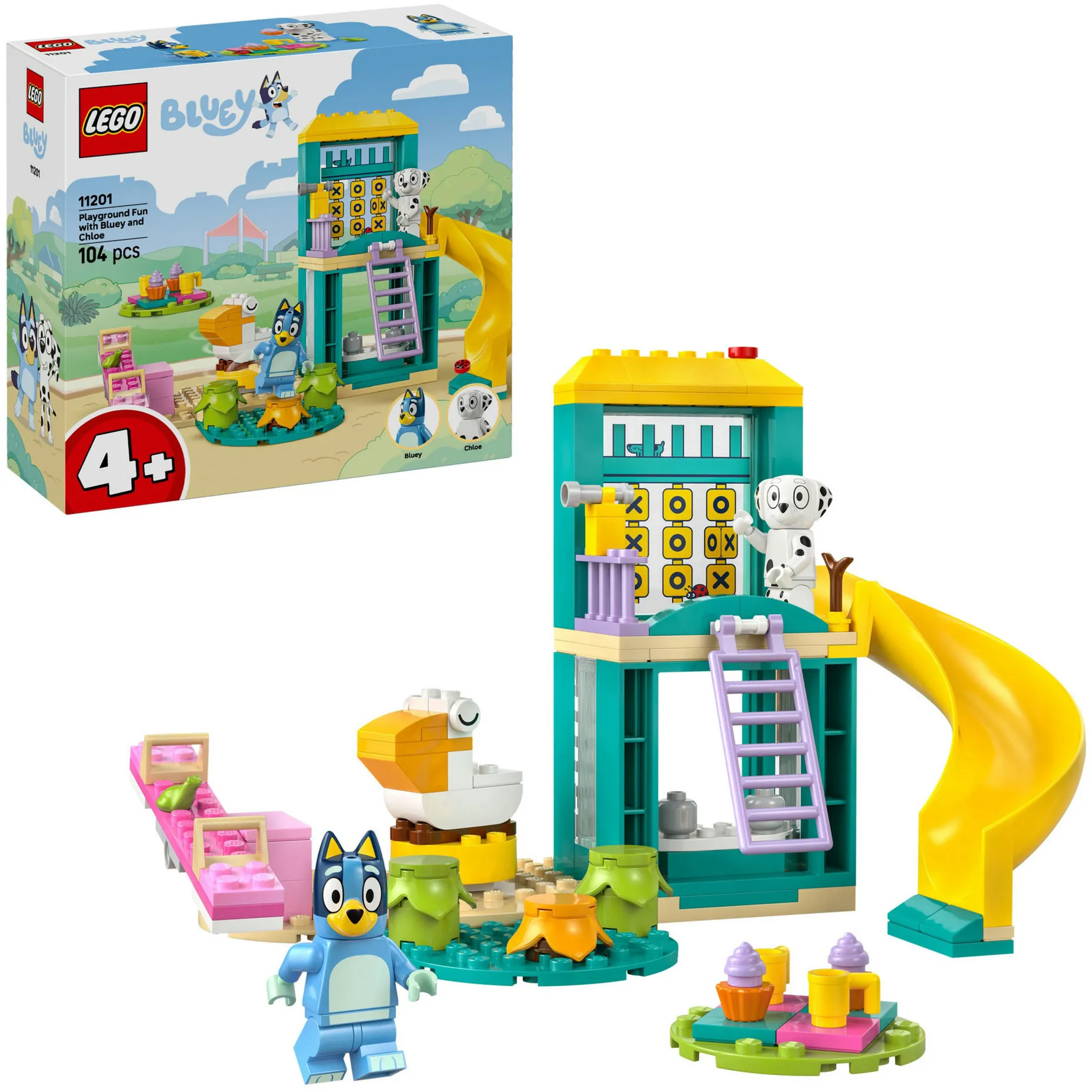 Bluey 11201 Parco Giochi con Bluey e Chloe, Gioco 4+ con 2 Minifigure, Saliscendi, Scivolo e Struttura per Arrampicata, Giochi di costruzione - immagine 1