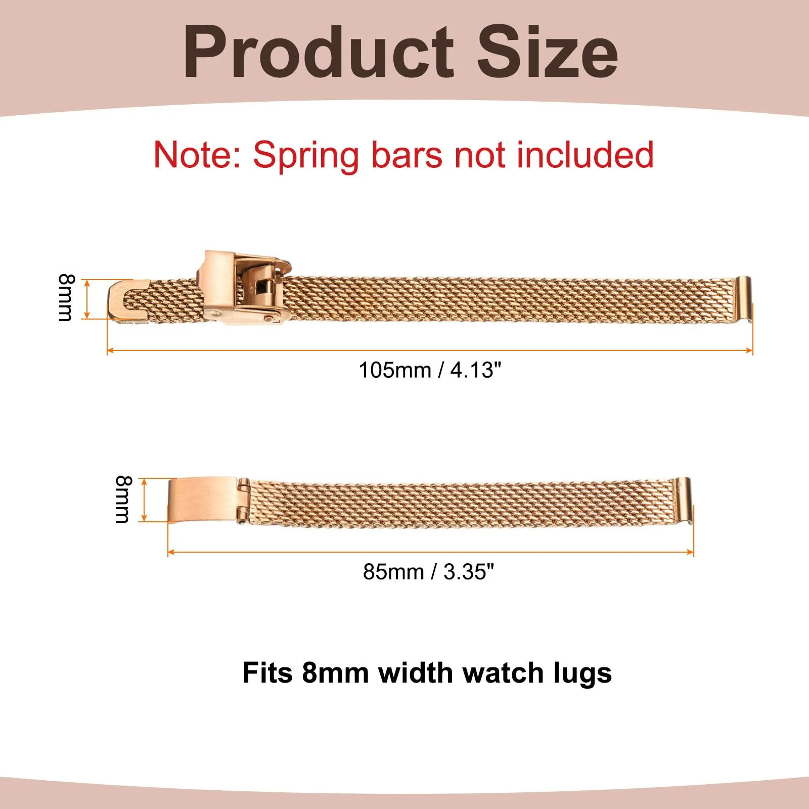 QUARKZMAN Cinturino Orologio in Maglia Acciaio Inossidabile 8mm Cinturini Orologio in Metallo Sgancio Rapido Regolabile Sostitutivo Smartwatch Per Donna, Oro Rosa - immagine 2
