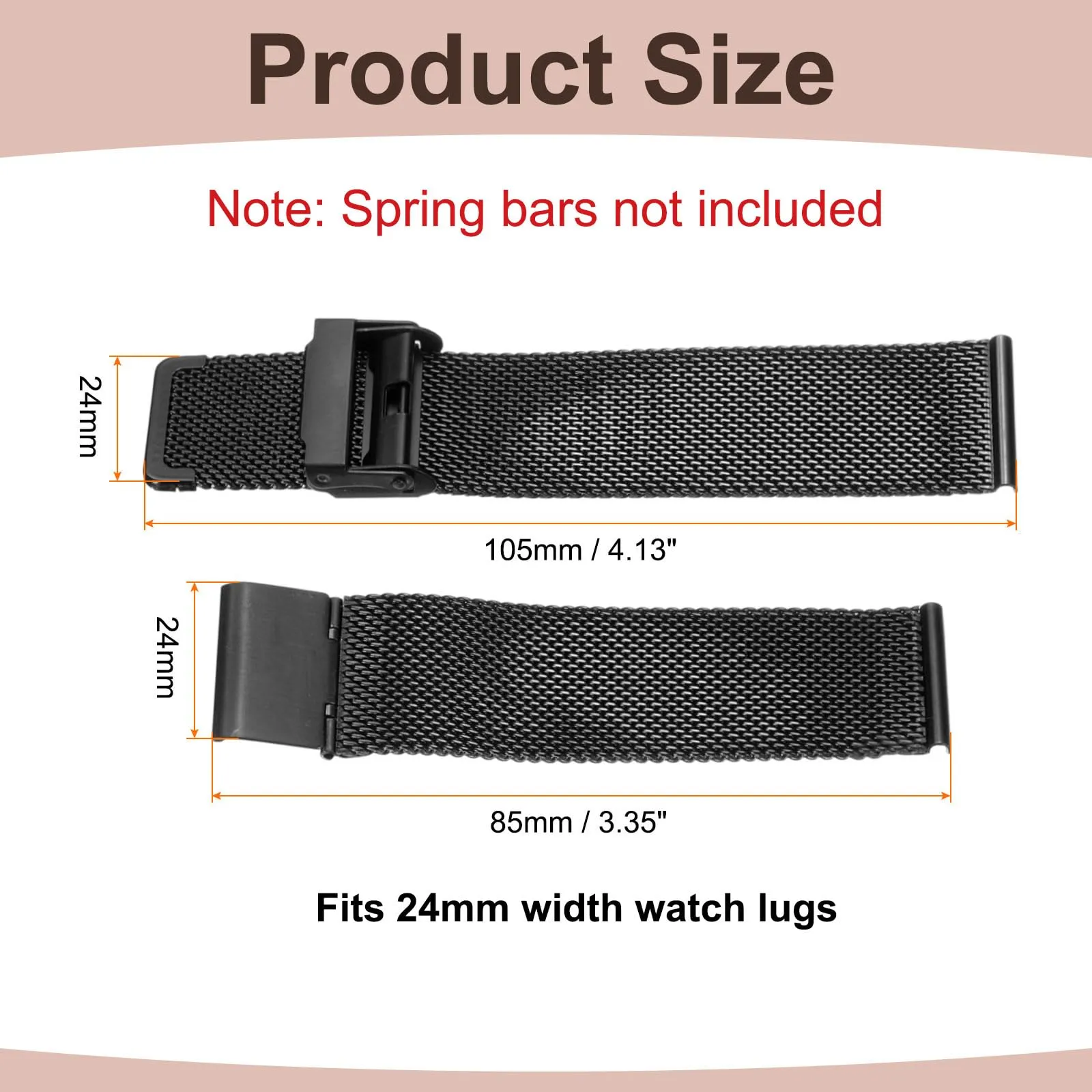 QUARKZMAN Cinturino Orologio in Maglia Acciaio Inossidabile 24mm Cinturini Orologio in Metallo Sgancio Rapido Regolabile Sostitutivo Smartwatch Per Donna, Nero - immagine 2