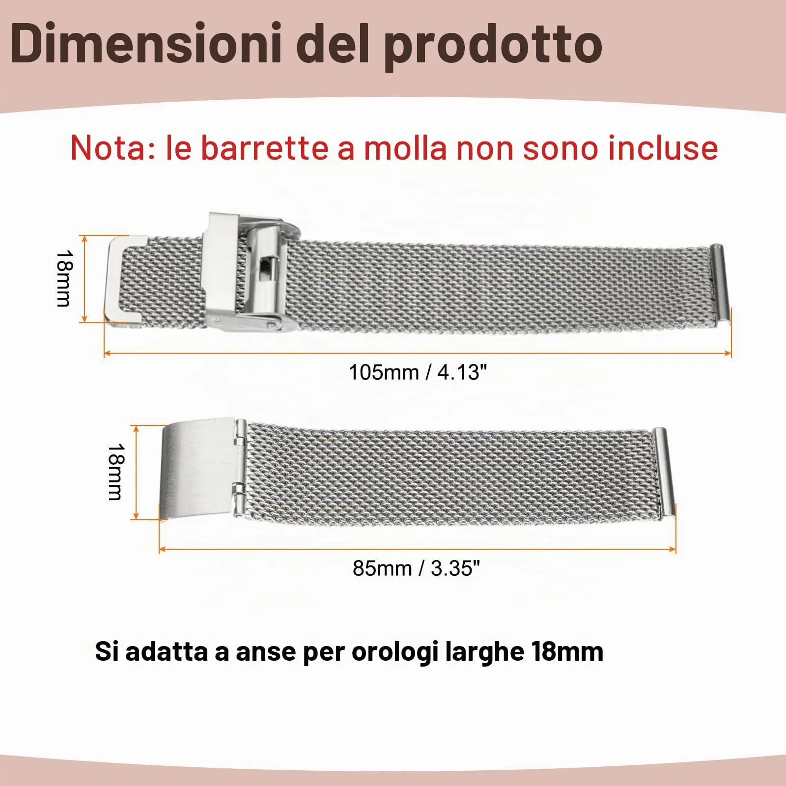QUARKZMAN Cinturino Orologio in Maglia Acciaio Inossidabile 18mm Cinturini Orologio in Metallo Sgancio Rapido Regolabile Sostitutivo Smartwatch Uomo Donna, Argento - immagine 2