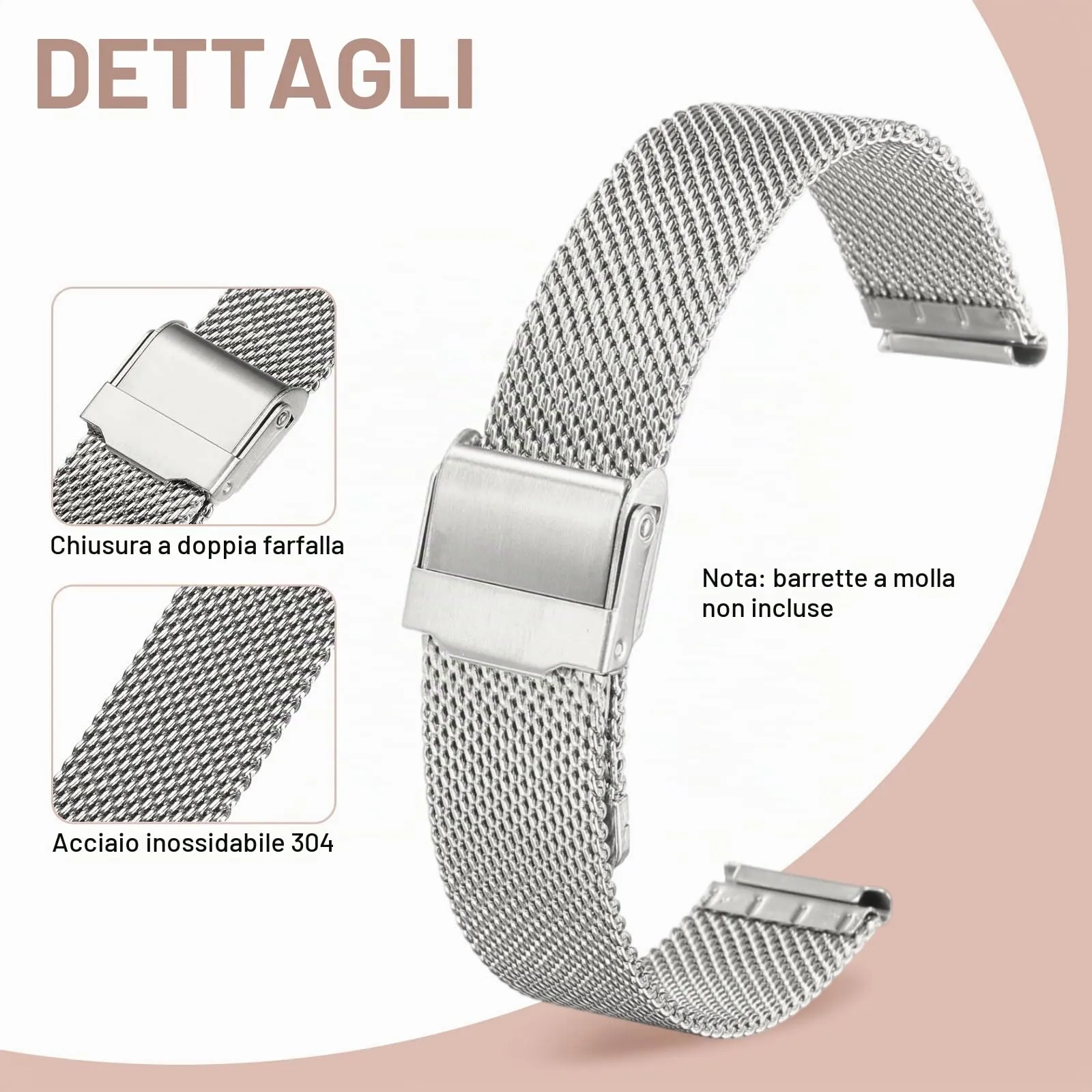 QUARKZMAN Cinturino Orologio in Maglia Acciaio Inossidabile 17mm Cinturini Orologio in Metallo Sgancio Rapido Regolabile Sostitutivo Smartwatch Uomo Donna, Argento - immagine 3