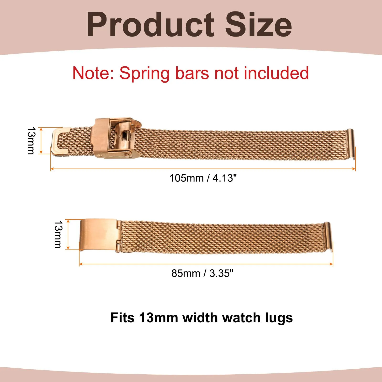 QUARKZMAN Cinturino Orologio in Maglia Acciaio Inossidabile 13mm Cinturini Orologio in Metallo Sgancio Rapido Regolabile Sostitutivo Smartwatch Per Donna, Oro Rosa - immagine 2