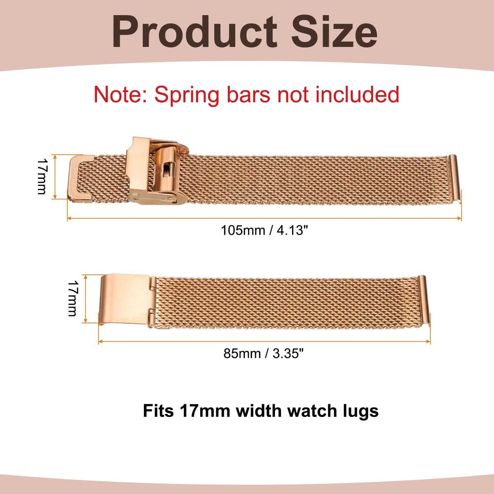 QUARKZMAN Cinturino Orologio in Maglia Acciaio Inossidabile 17mm Cinturini Orologio in Metallo Sgancio Rapido Regolabile Sostitutivo Smartwatch Per Donna, Oro Rosa - immagine 2