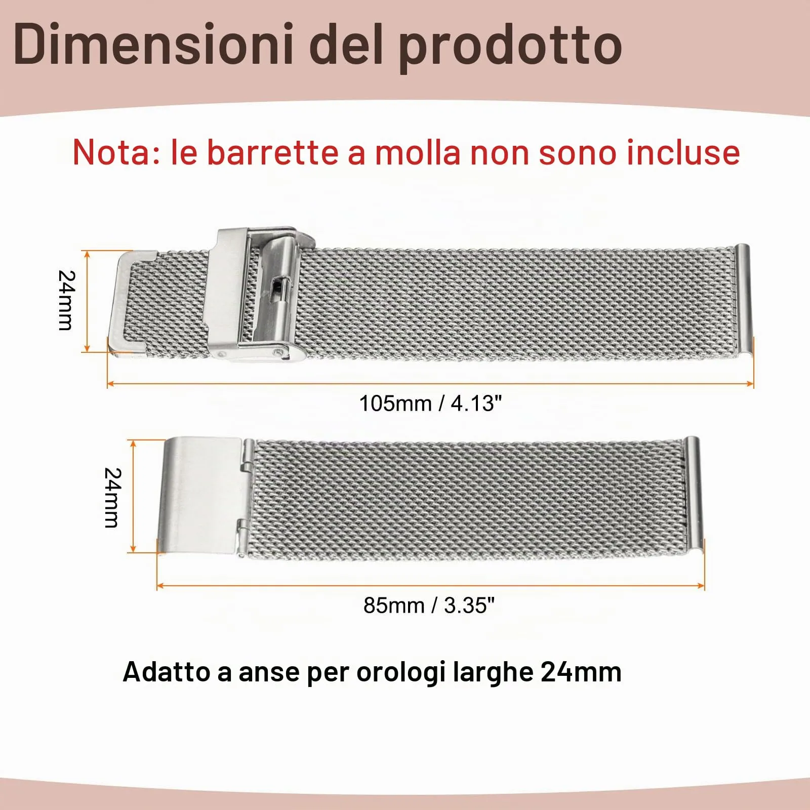 QUARKZMAN Cinturino Orologio in Maglia Acciaio Inossidabile 24mm Cinturini Orologio in Metallo Sgancio Rapido Regolabile Sostitutivo Smartwatch Uomo Donna, Argento - immagine 2