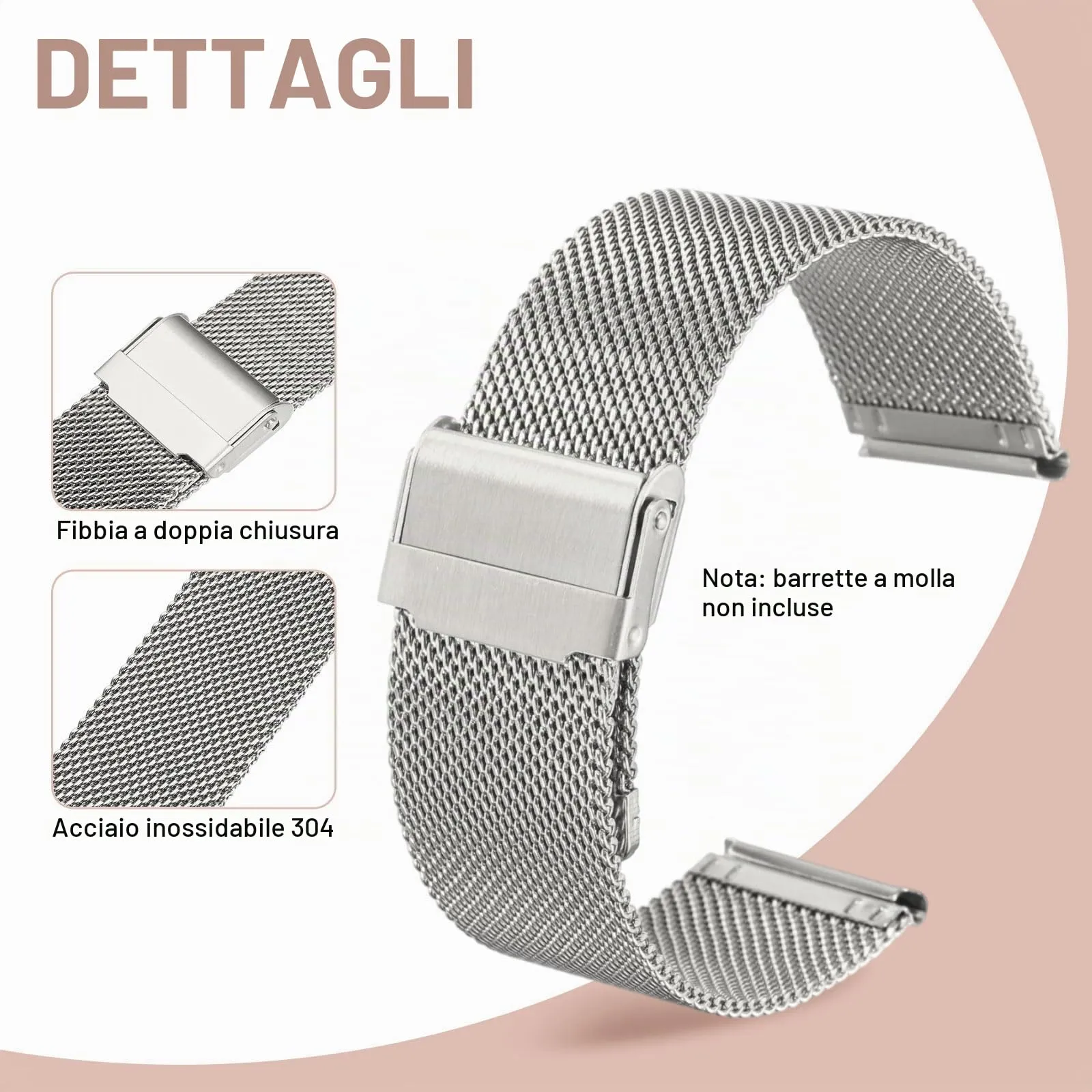 QUARKZMAN Cinturino Orologio in Maglia Acciaio Inossidabile 24mm Cinturini Orologio in Metallo Sgancio Rapido Regolabile Sostitutivo Smartwatch Uomo Donna, Argento - immagine 3