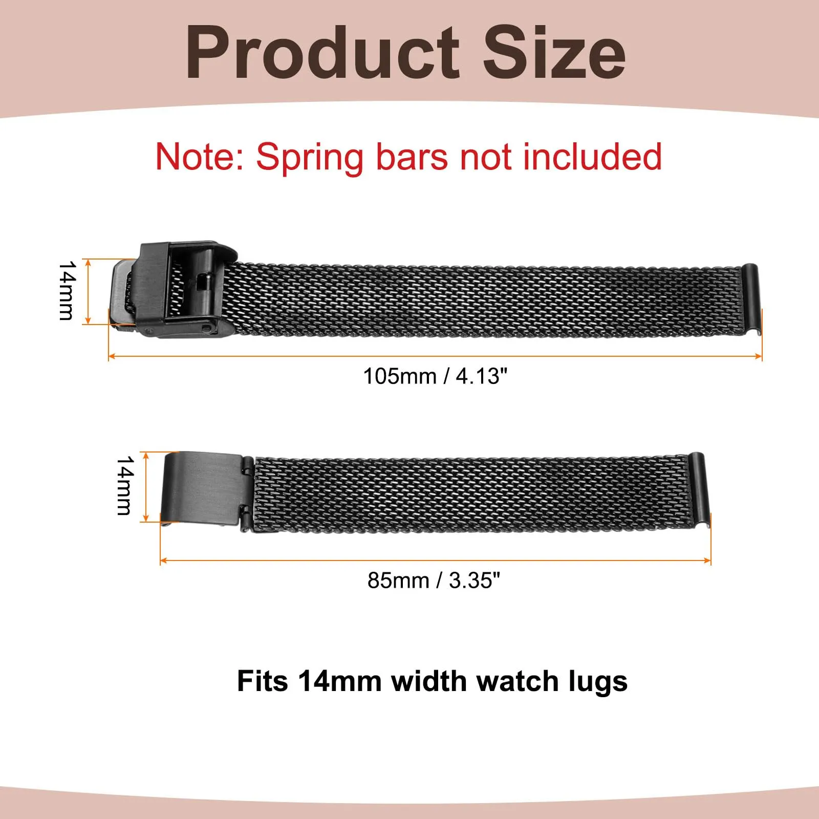 QUARKZMAN Cinturino Orologio in Maglia Acciaio Inossidabile 14mm Cinturini Orologio in Metallo Sgancio Rapido Regolabile Sostitutivo Smartwatch Uomo Donna, Nero - immagine 2