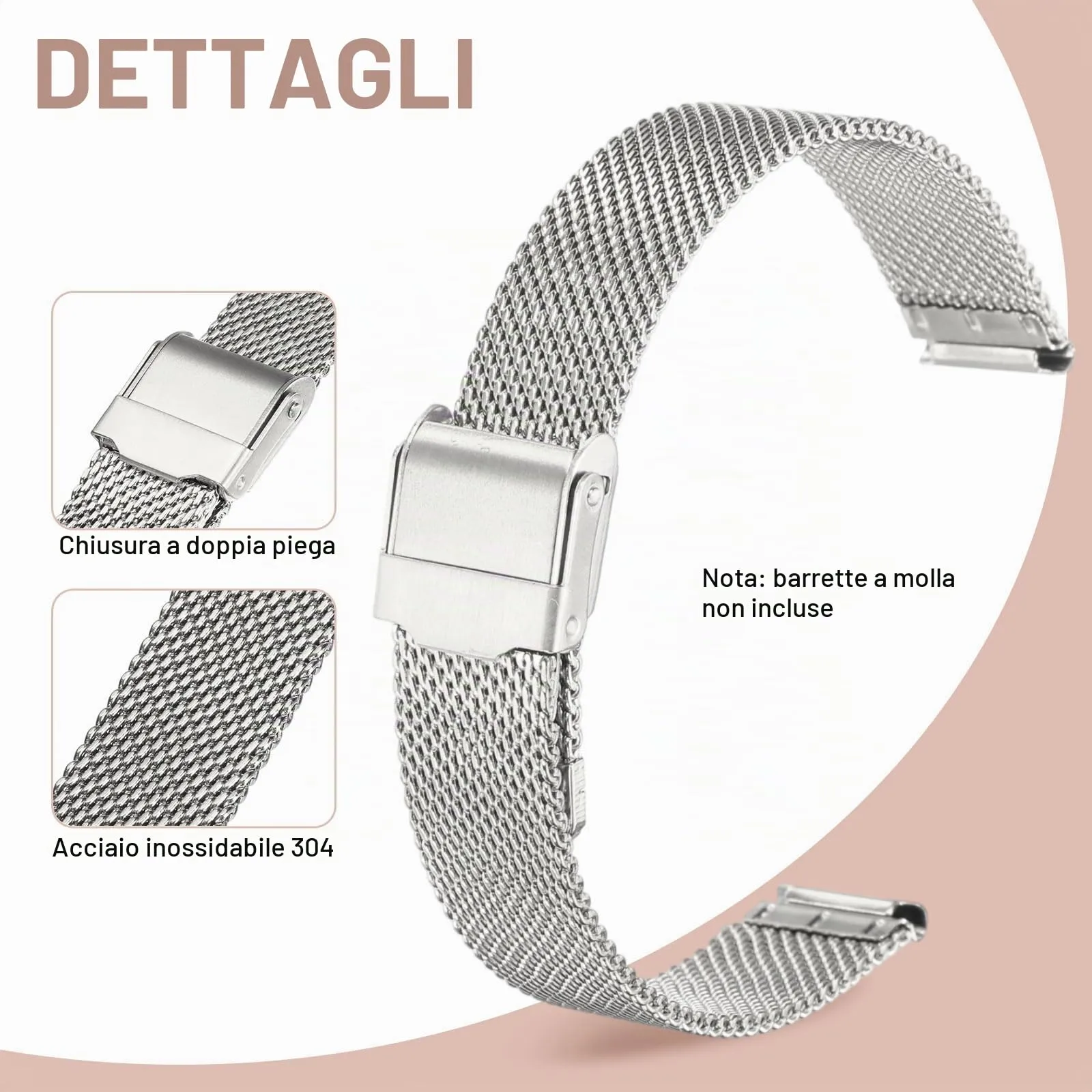 QUARKZMAN Cinturino Orologio in Maglia Acciaio Inossidabile 15mm Cinturini Orologio in Metallo Sgancio Rapido Regolabile Sostitutivo Smartwatch Uomo Donna, Argento - immagine 3