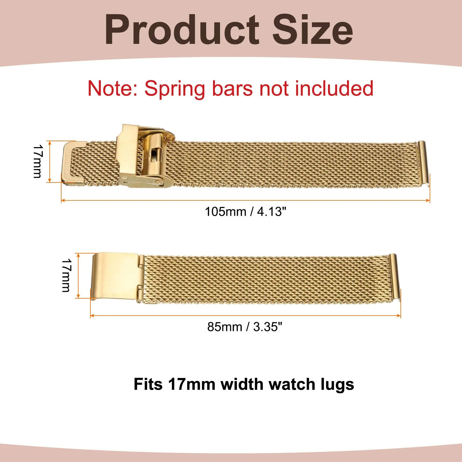 QUARKZMAN Cinturino Orologio in Maglia Acciaio Inossidabile 17mm Cinturini Orologio in Metallo Sgancio Rapido Regolabile Sostitutivo Smartwatch Uomo Donna, Oro - immagine 2