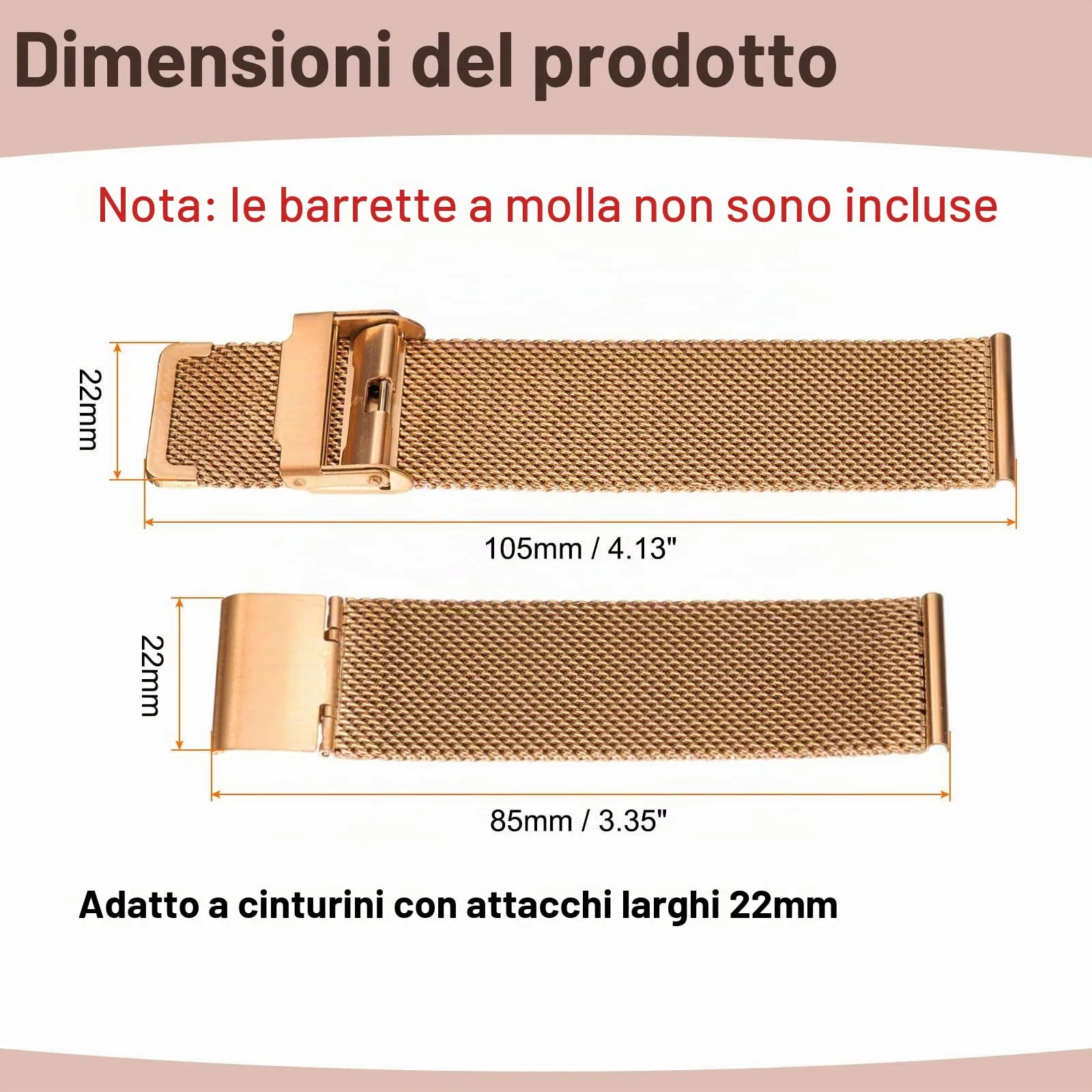 QUARKZMAN Cinturino Orologio in Maglia Acciaio Inossidabile 22mm Cinturini Orologio in Metallo Sgancio Rapido Regolabile Sostitutivo Smartwatch Per Donna, Oro Rosa - immagine 2