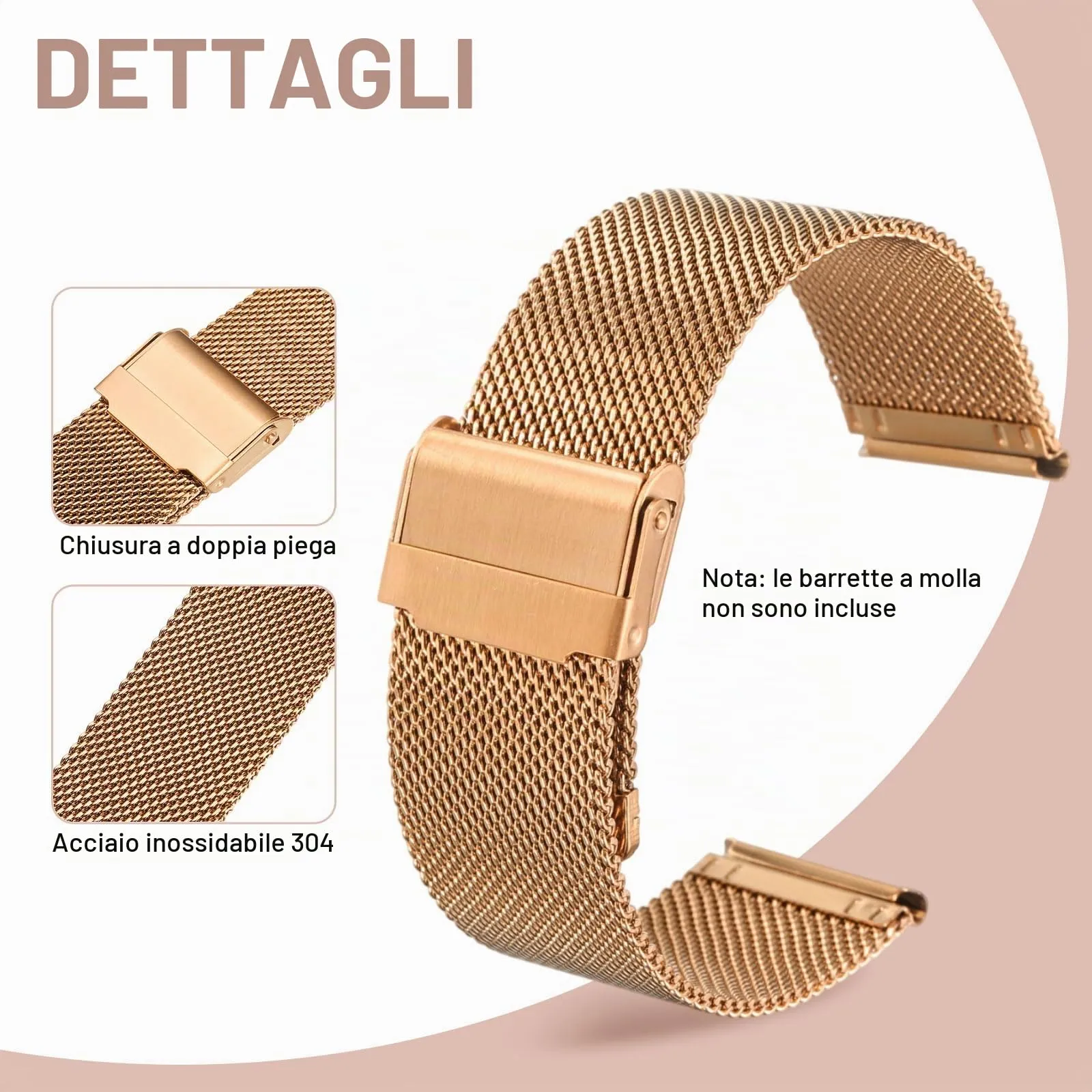 QUARKZMAN Cinturino Orologio in Maglia Acciaio Inossidabile 22mm Cinturini Orologio in Metallo Sgancio Rapido Regolabile Sostitutivo Smartwatch Per Donna, Oro Rosa - immagine 3