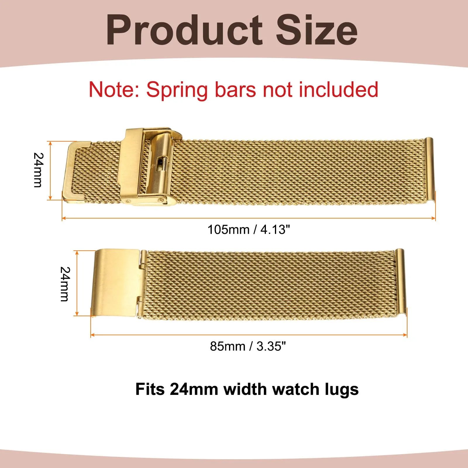 QUARKZMAN Cinturino Orologio in Maglia Acciaio Inossidabile 24mm Cinturini Orologio in Metallo Sgancio Rapido Regolabile Sostitutivo Smartwatch Uomo Donna, Oro - immagine 2