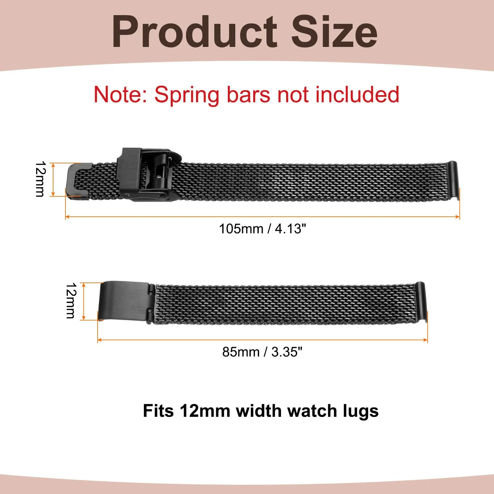 QUARKZMAN Cinturino Orologio in Maglia Acciaio Inossidabile 12mm Cinturini Orologio in Metallo Sgancio Rapido Regolabile Sostitutivo Smartwatch Uomo Donna, Nero - immagine 2