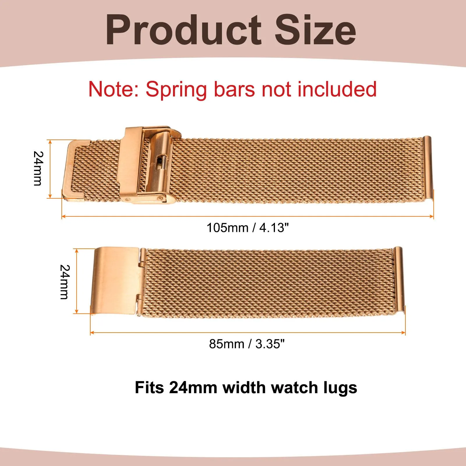 QUARKZMAN Cinturino Orologio in Maglia Acciaio Inossidabile 24mm Cinturini Orologio in Metallo Sgancio Rapido Regolabile Sostitutivo Smartwatch Per Donna, Oro Rosa - immagine 2