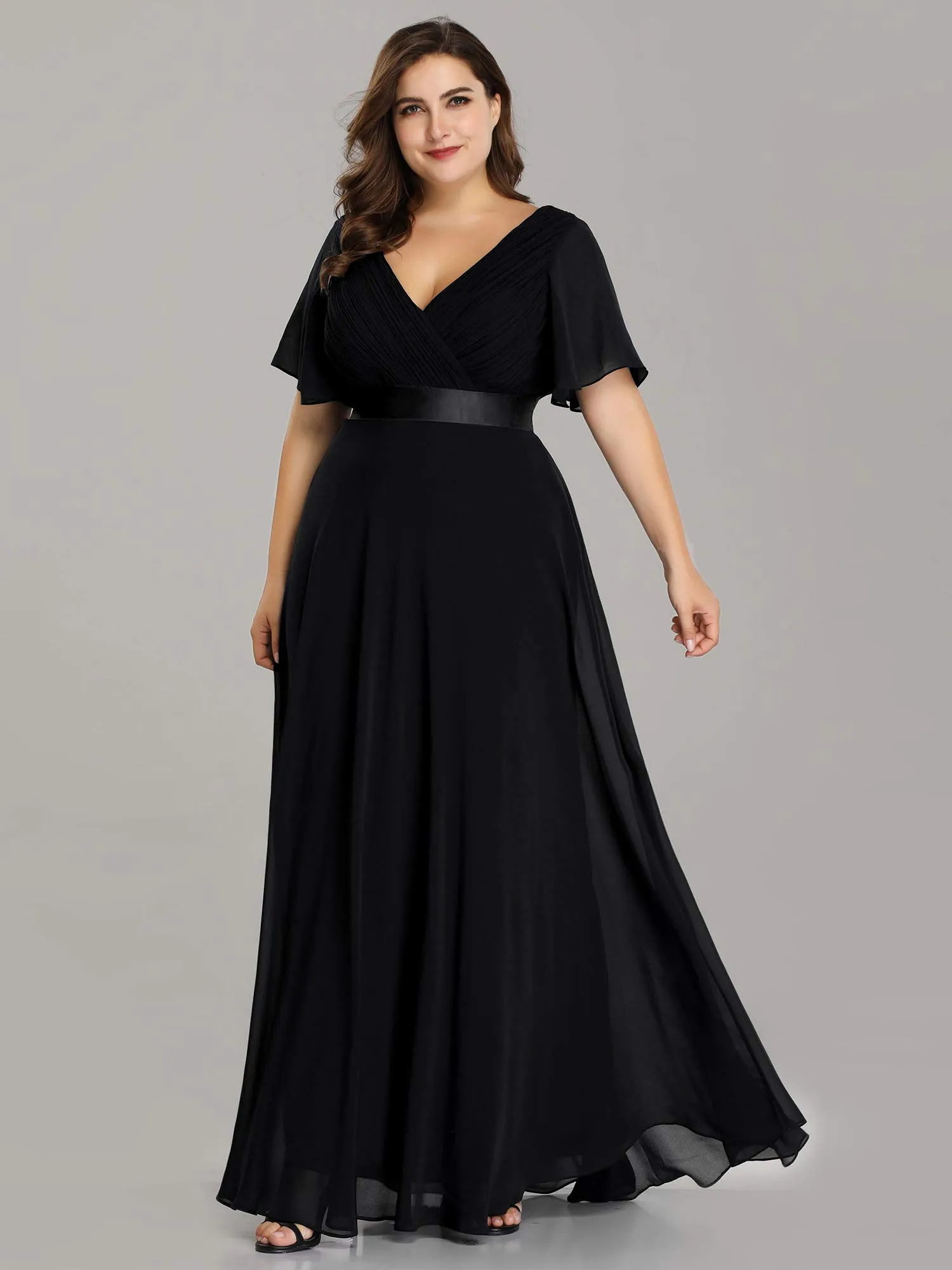 Ever-Pretty Vestito da Sera Donna Stile Impero Linea ad A Scollo a V Maniche Corte Lungo Nero 50 - immagine 5