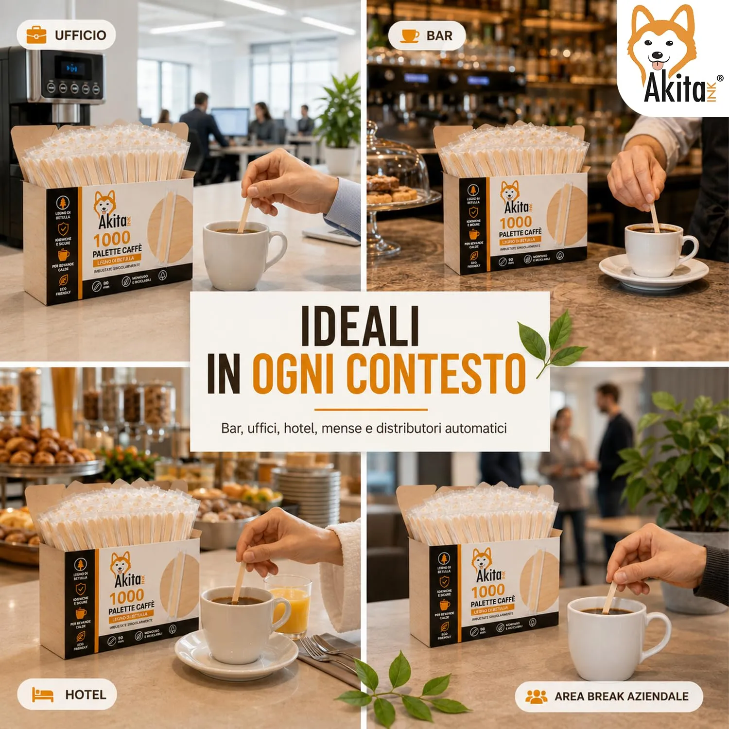 300 Palette caffè monouso confezionate singolarmente, palettine in legno biodegradabili, compostabili e resistenti al calore, per Girare Zucchero Bevande e Caffe nei Bicchierini (300 IMBUSTATE) - immagine 7