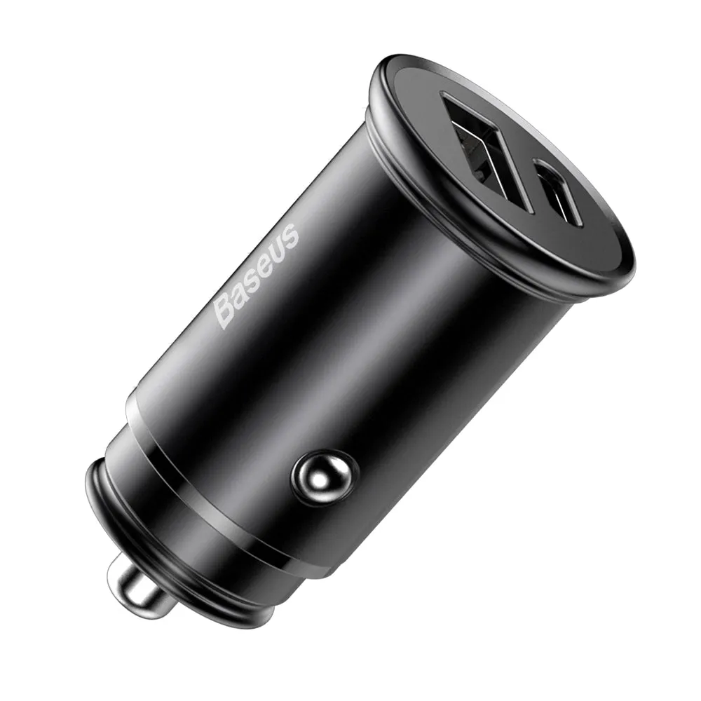 Caricatore Auto Baseus Circular Metal, 30W, 5A, 1 x USB-A - 1 x USB-C, Nero CCALL-BS01 - immagine 1
