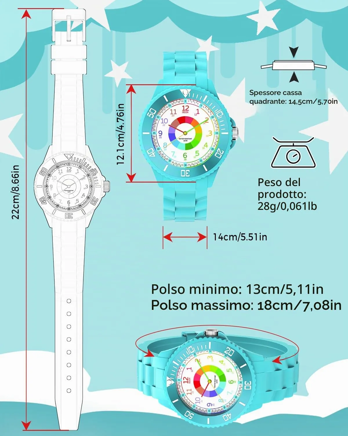 Orologio Educativo, Impermeabile 3ATM, 4-18 Anni, 1080p Full HD - immagine 6