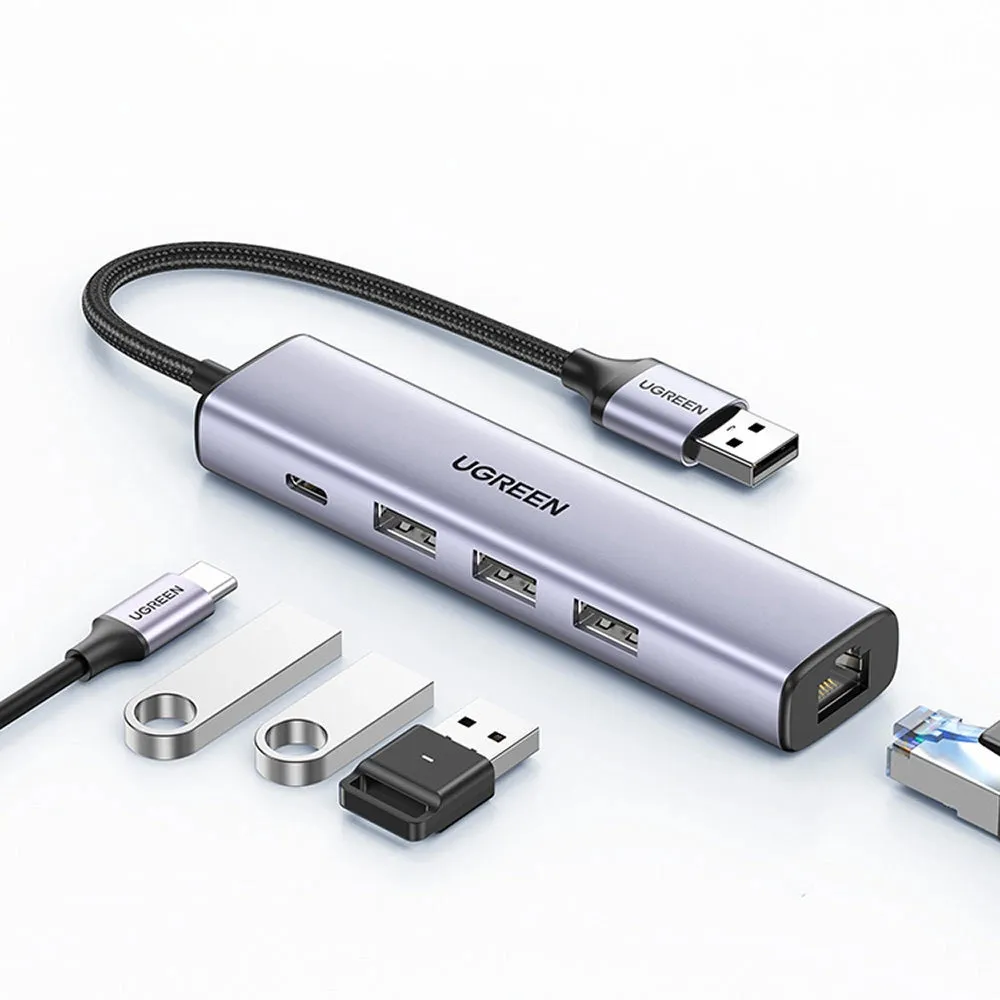 Hub USB UGREEN CM475, 3 x USB-A 3.0 - 1 x USB-C - 1 x RJ45, Grigio - immagine 1