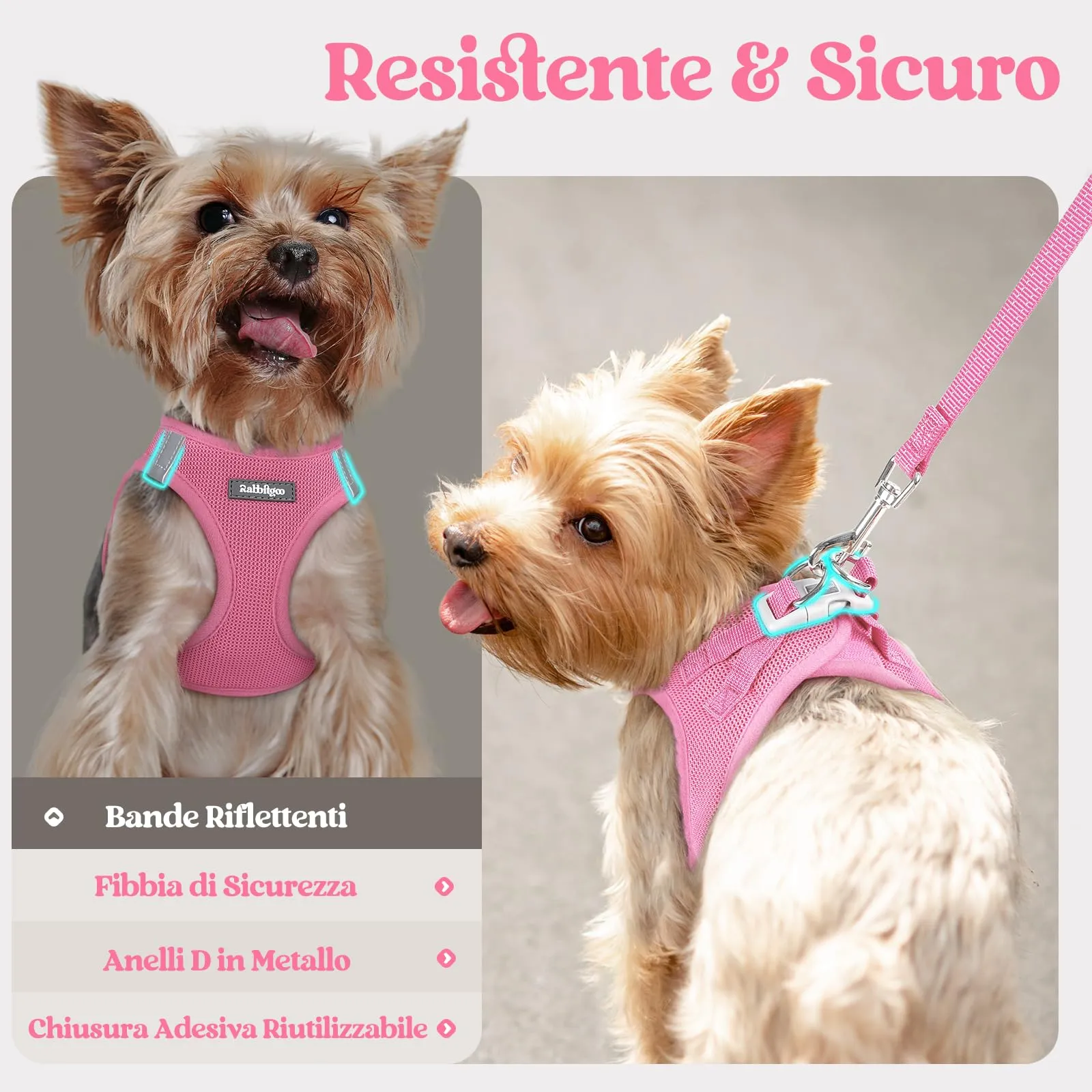 rabbitgoo Pettorina Cane Taglia Piccola con Guinzaglio, Rosa XS - immagine 5