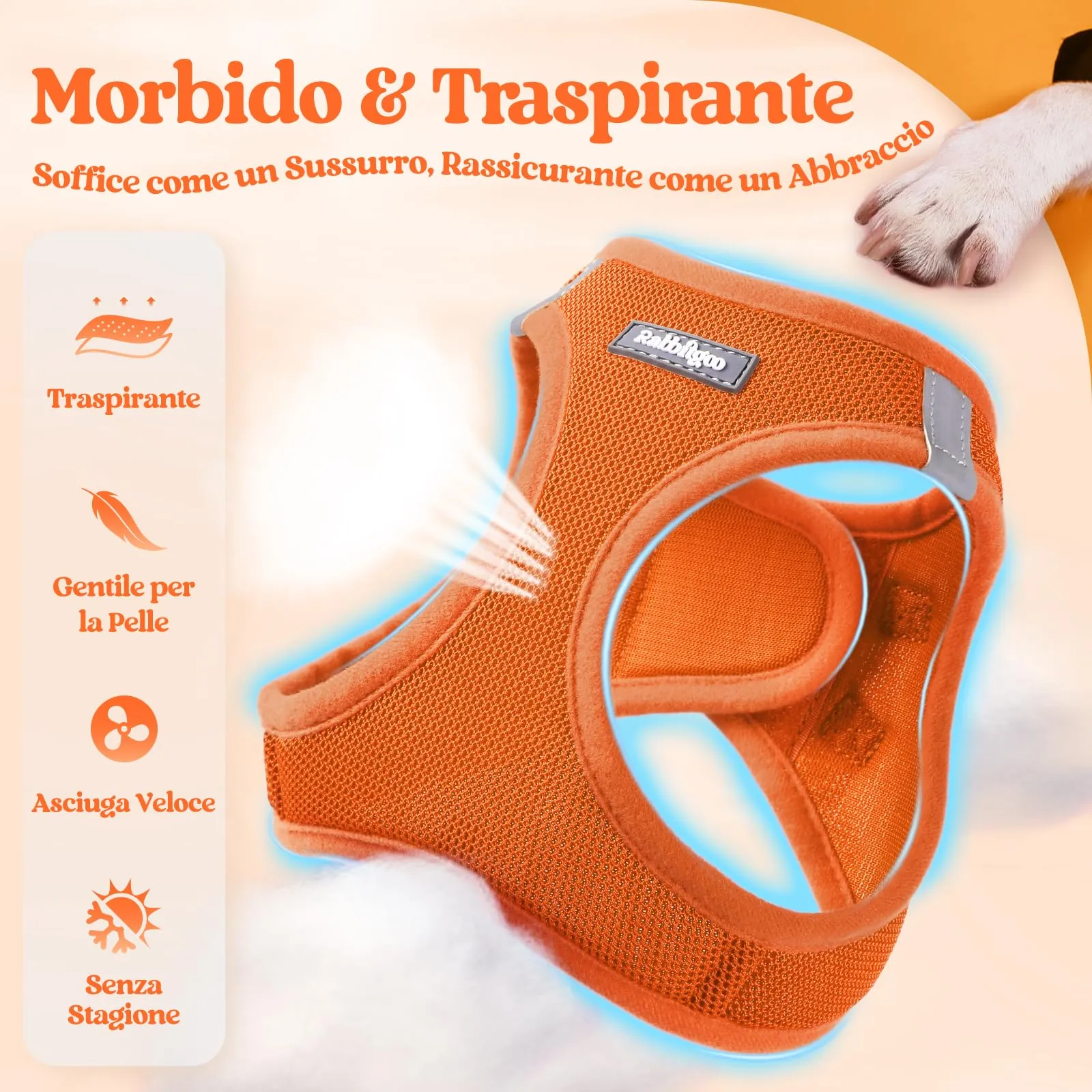 rabbitgoo Pettorina Cane Taglia Piccola con Guinzaglio, Arancione XS - immagine 4
