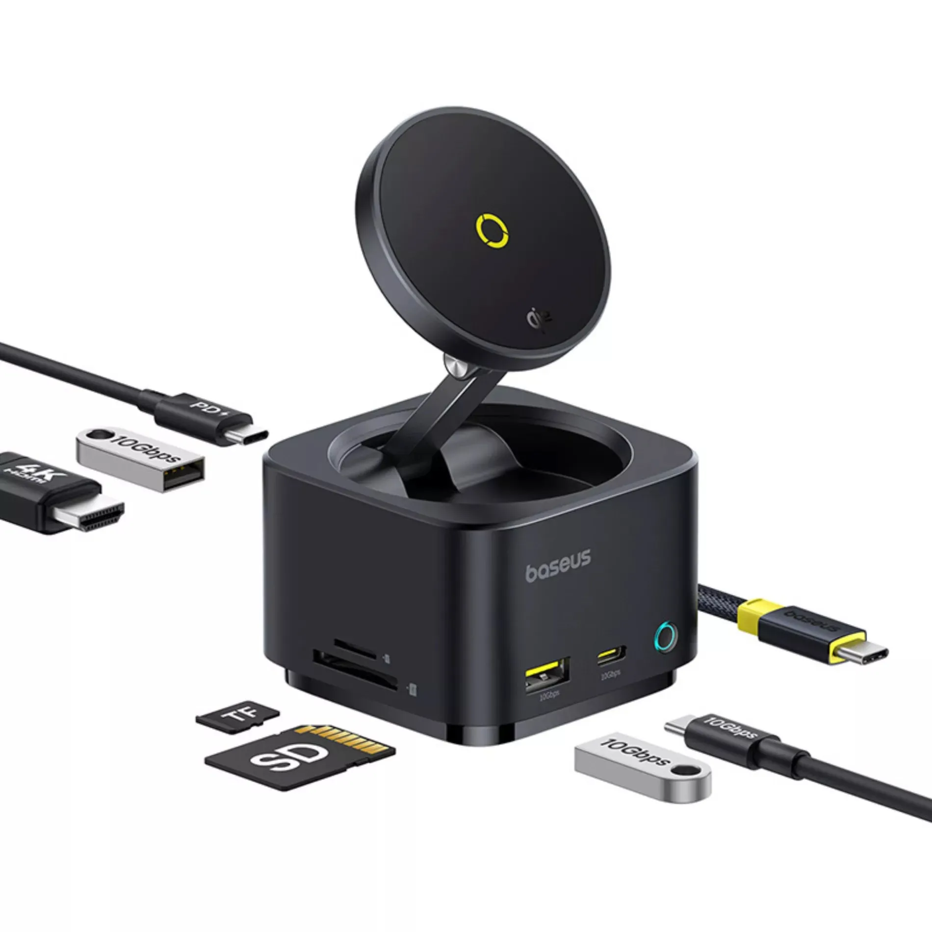 Hub Multifunzionale Baseus MagPro II 7in1, 1 x USB-A - 2 x USB-C - 1 x HDMI - 1 x QI - 1 x SD - 1 x microSD, Nero B00072900121-00 - immagine 1