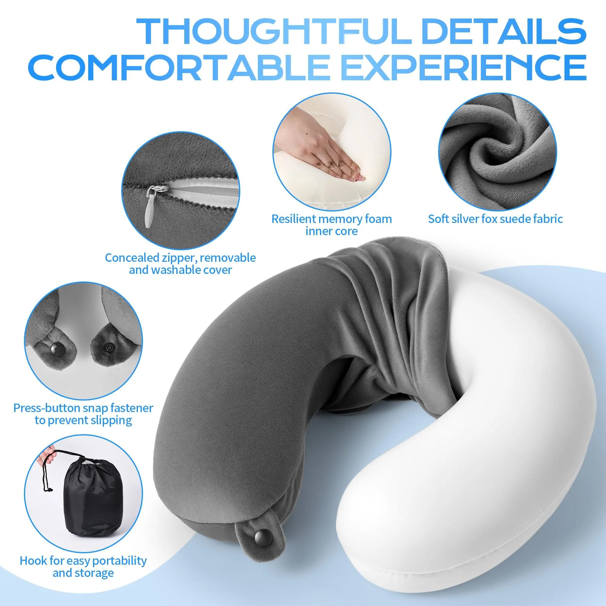 Leseed Cuscino da Viaggio, Cuscino Aereo Viaggio Memory Foam - immagine 4
