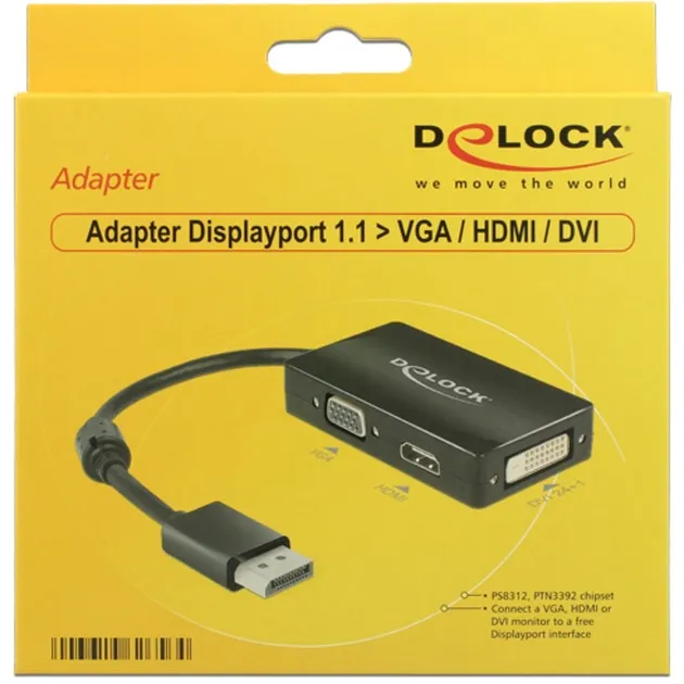 0.16m DisplayPort/VGA+HDMI+DVI 0,16 m VGA (D-Sub)+ HDMI + DVI Nero, Adattatore - immagine 1