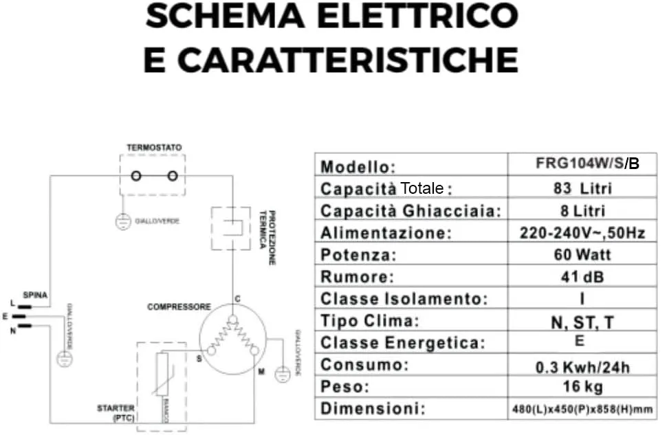 PYRAMIDEA Frigorifero Capacità Totale 100 Litri lordi, con ghiacciaia, Porta reversibile, piedini regolabili, Classe E,Colore Nero FRG104B - immagine 6