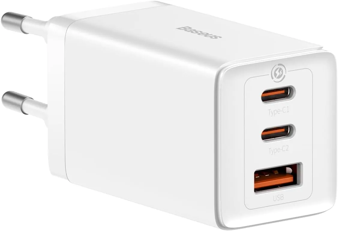 Caricabatterie Rete Baseus GaN5 Pro, 65W, 3.25A, 1 x USB-A - 2 x USB-C, Bianco CCGP120202 - immagine 1