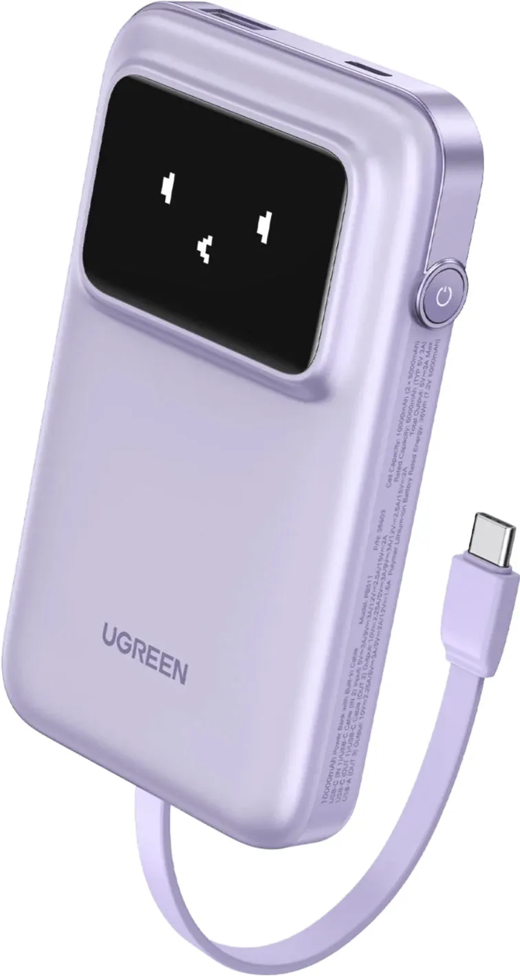 Batteria Esterna UGREEN PB511 Uno, 10000mAh, 30W, QC + PD, 1 x USB-A - 2 x USB-C, Viola - immagine 1