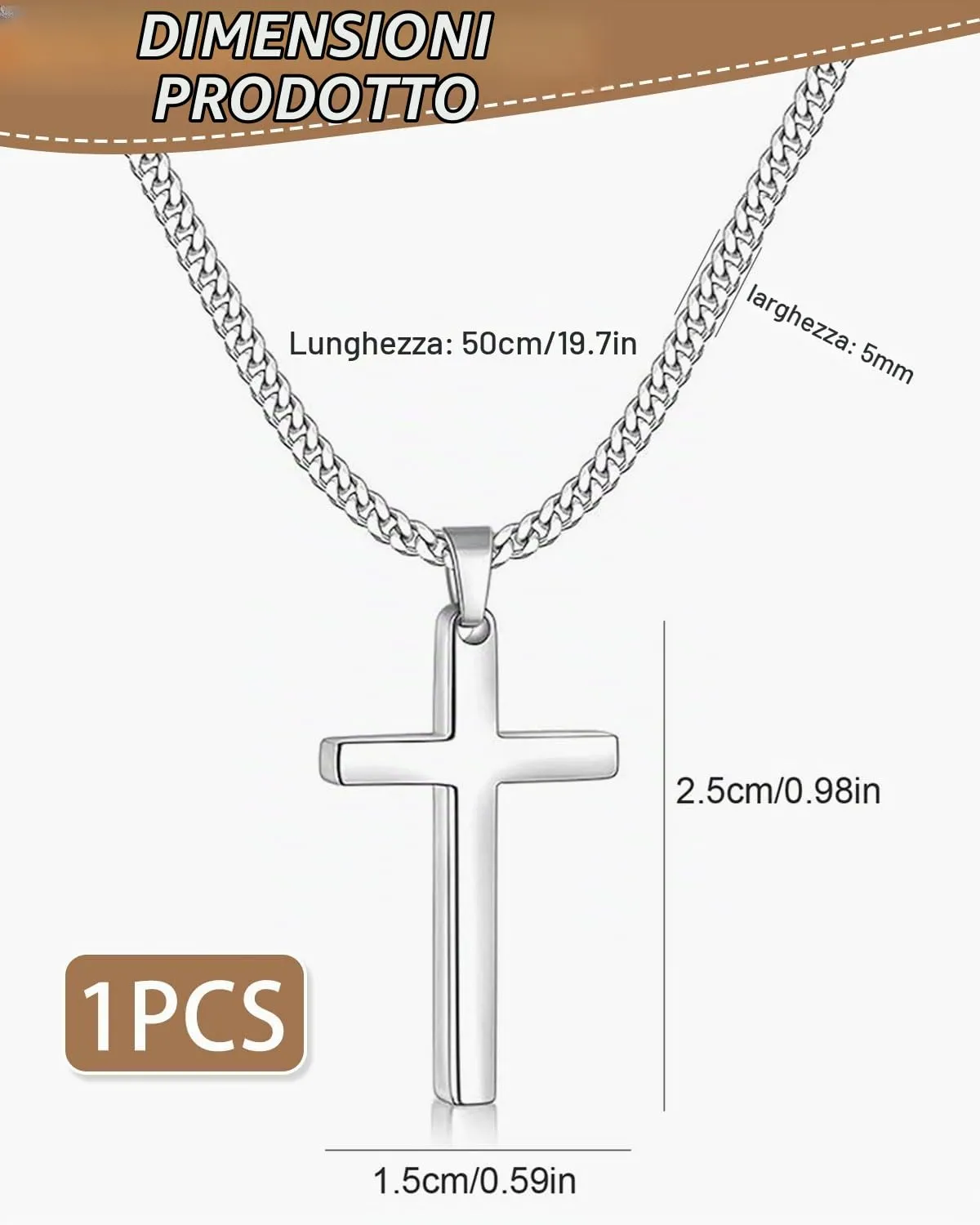 SCJJZ Collana Croce, Crocifisso Collana Acciaio Inox, Croce Collane Girocollo per Uomo Donna, Collanina Cattolico Pendente per Regali di Pasqua Il Giorno del Ringraziamento, Con borsa portaoggetti - immagine 2
