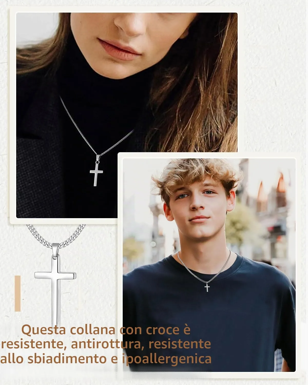 SCJJZ Collana Croce, Crocifisso Collana Acciaio Inox, Croce Collane Girocollo per Uomo Donna, Collanina Cattolico Pendente per Regali di Pasqua Il Giorno del Ringraziamento, Con borsa portaoggetti - immagine 4