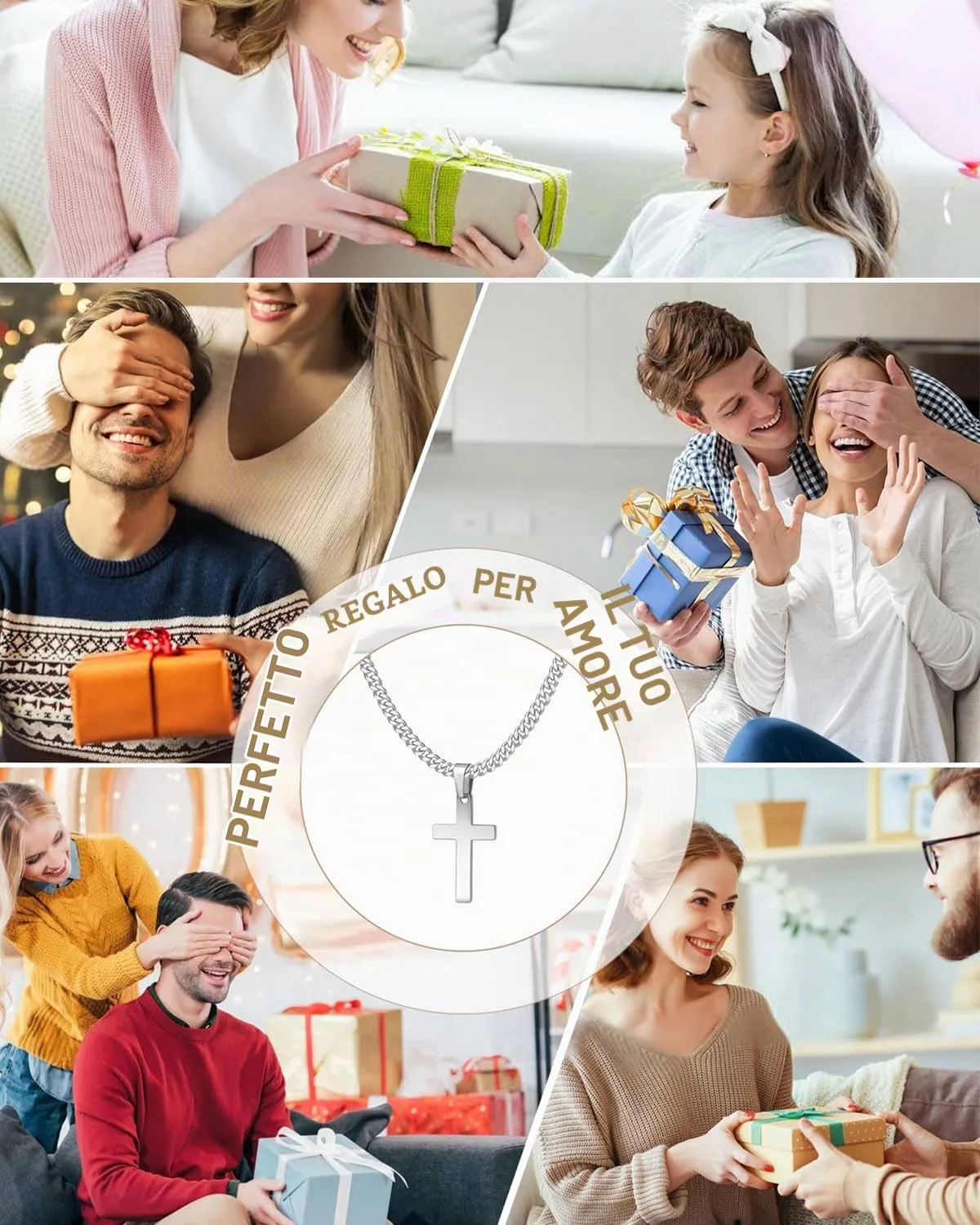SCJJZ Collana Croce, Crocifisso Collana Acciaio Inox, Croce Collane Girocollo per Uomo Donna, Collanina Cattolico Pendente per Regali di Pasqua Il Giorno del Ringraziamento, Con borsa portaoggetti - immagine 6