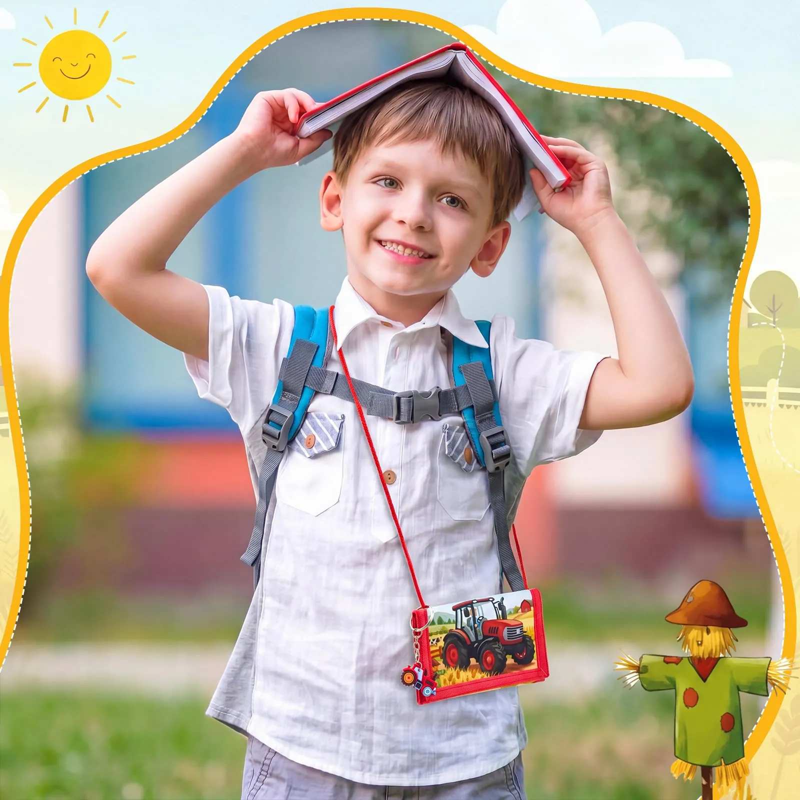 Hestya Portafoglio per Bambini e Ragazzi Portafoglio da Collo a Tre Scomparti con Diverse Fantasie Portamonete da Viaggio con Cordino e Portachiavi Regalo di Compleanno (Trattore Agricolo) - immagine 7