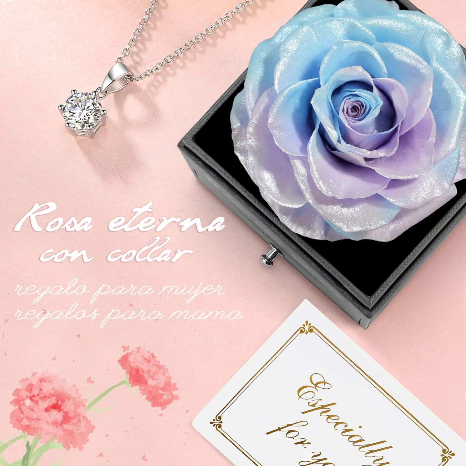 Miofula Rosa Stabilizzata Regalo Donna Compleanno,Rosa Eterna con Collana Orecchini Donna Argento,Rose Stabilizzate Regali Mamma Nonna,Fiori Scatola Regalo Fidanzata Natale San Valentino Anniversario - immagine 2