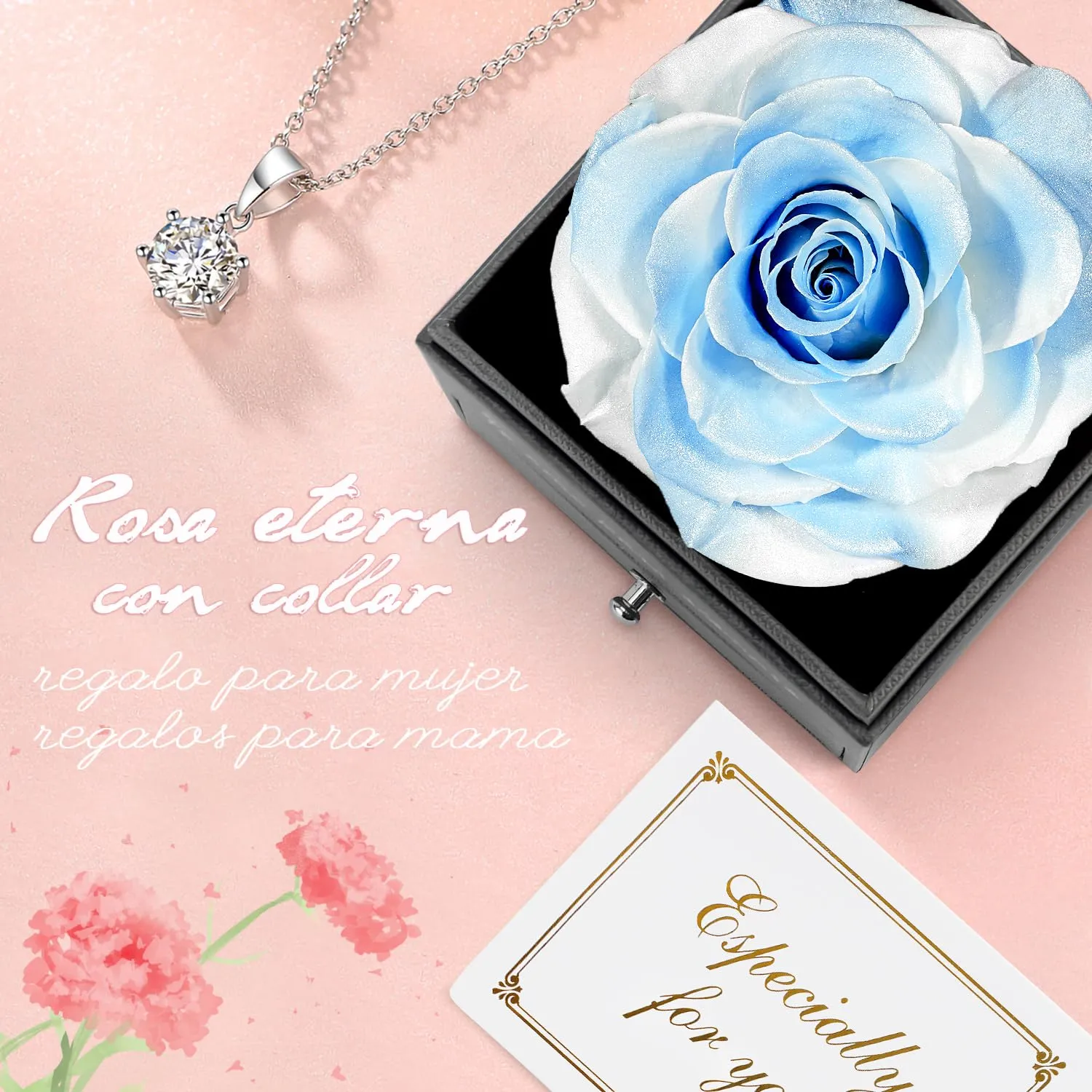 Miofula Rosa Stabilizzata Regalo Donna Compleanno,Rosa Eterna con Collana Orecchini Donna Argento,Rose Stabilizzate Regali Mamma Nonna,Fiori Scatola Regalo Fidanzata Natale San Valentino Anniversario - immagine 2