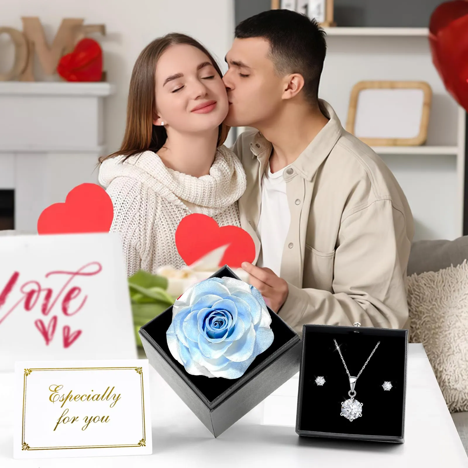 Miofula Rosa Stabilizzata Regalo Donna Compleanno,Rosa Eterna con Collana Orecchini Donna Argento,Rose Stabilizzate Regali Mamma Nonna,Fiori Scatola Regalo Fidanzata Natale San Valentino Anniversario - immagine 5
