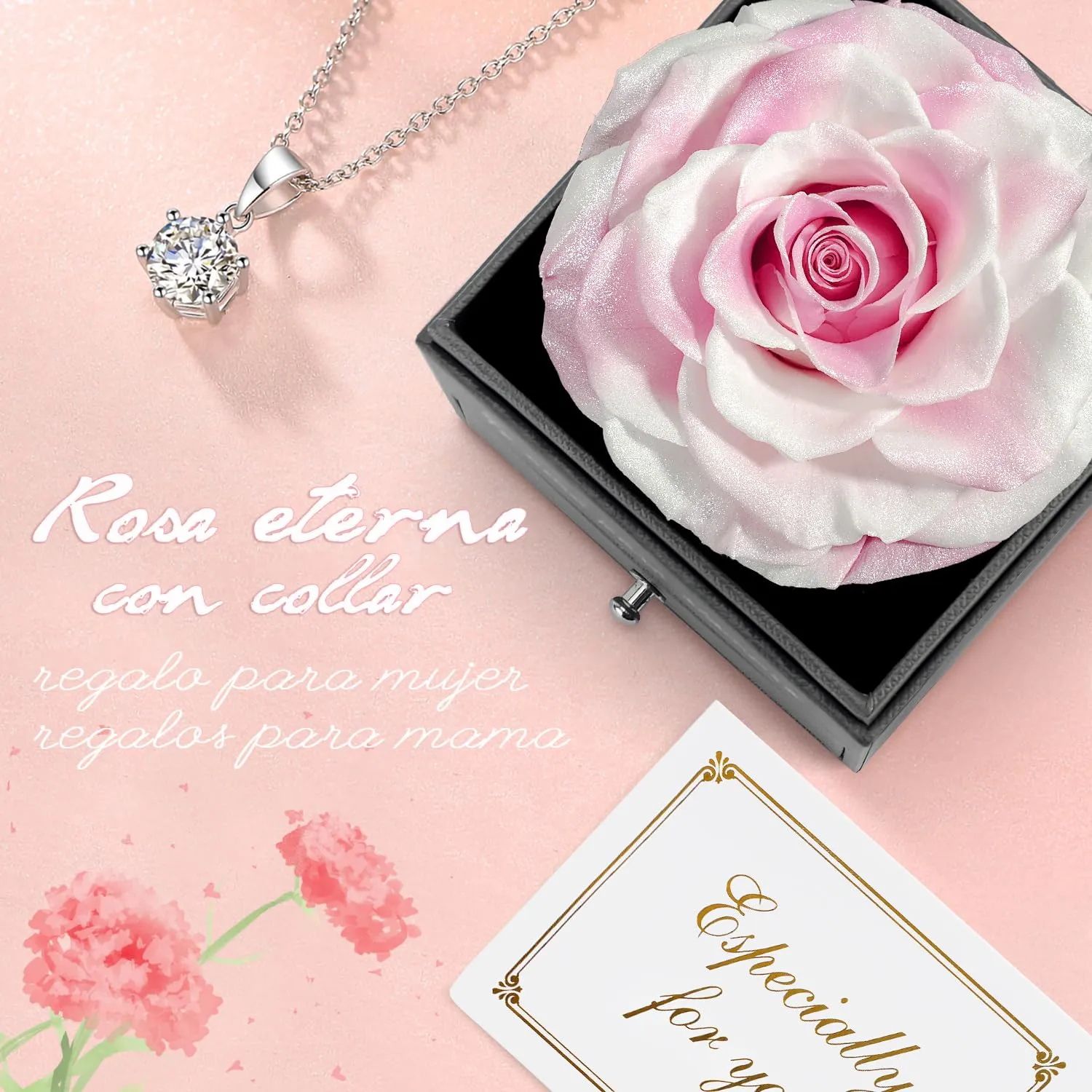 Miofula Rosa Stabilizzata Regalo Donna Compleanno,Rosa Eterna con Collana Orecchini Donna Argento,Rose Stabilizzate Regali Mamma Nonna,Fiori Scatola Regalo Fidanzata Natale San Valentino Anniversario - immagine 2