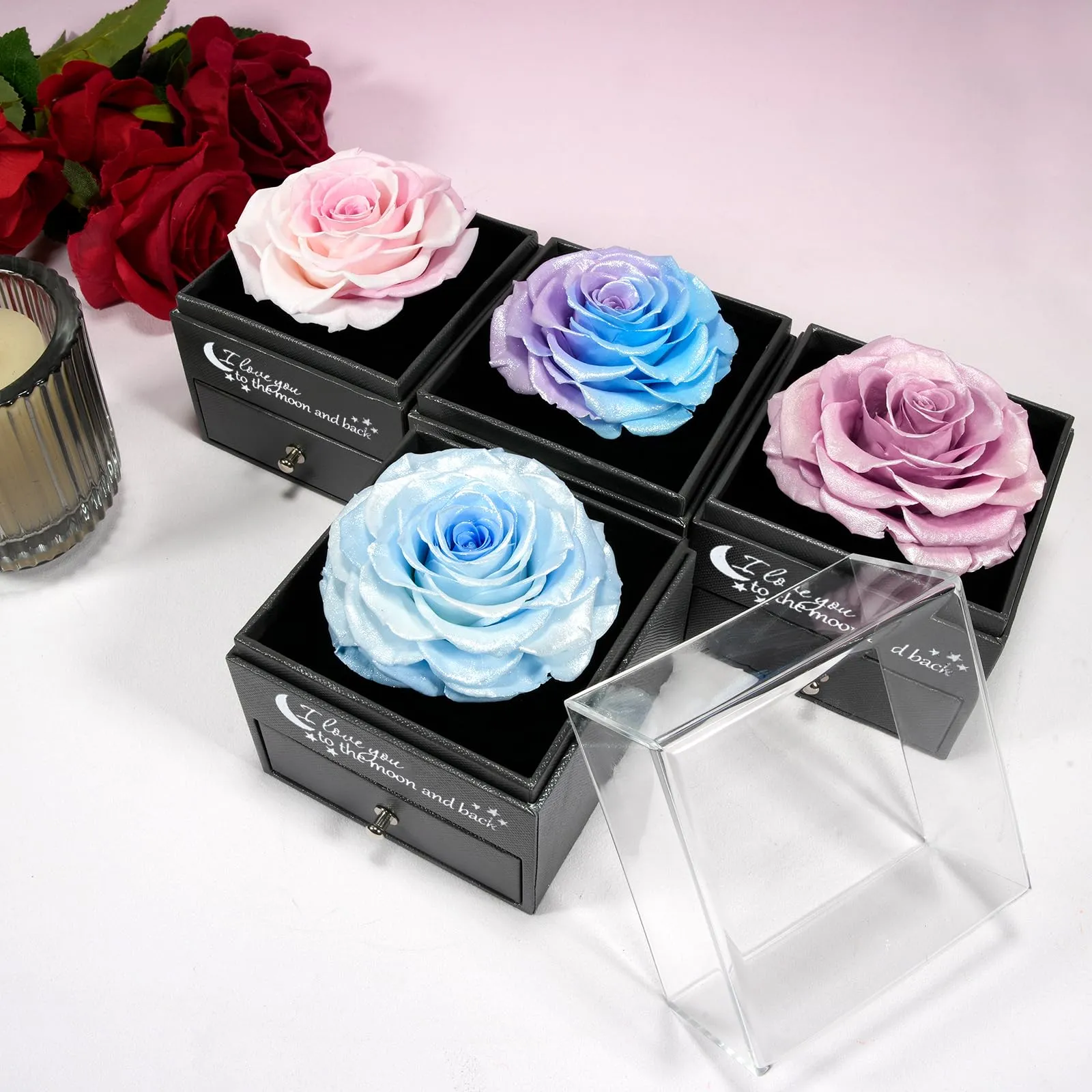 Miofula Rosa Stabilizzata Regalo Donna Compleanno,Rosa Eterna con Collana Orecchini Donna Argento,Rose Stabilizzate Regali Mamma Nonna,Fiori Scatola Regalo Fidanzata Natale San Valentino Anniversario - immagine 7
