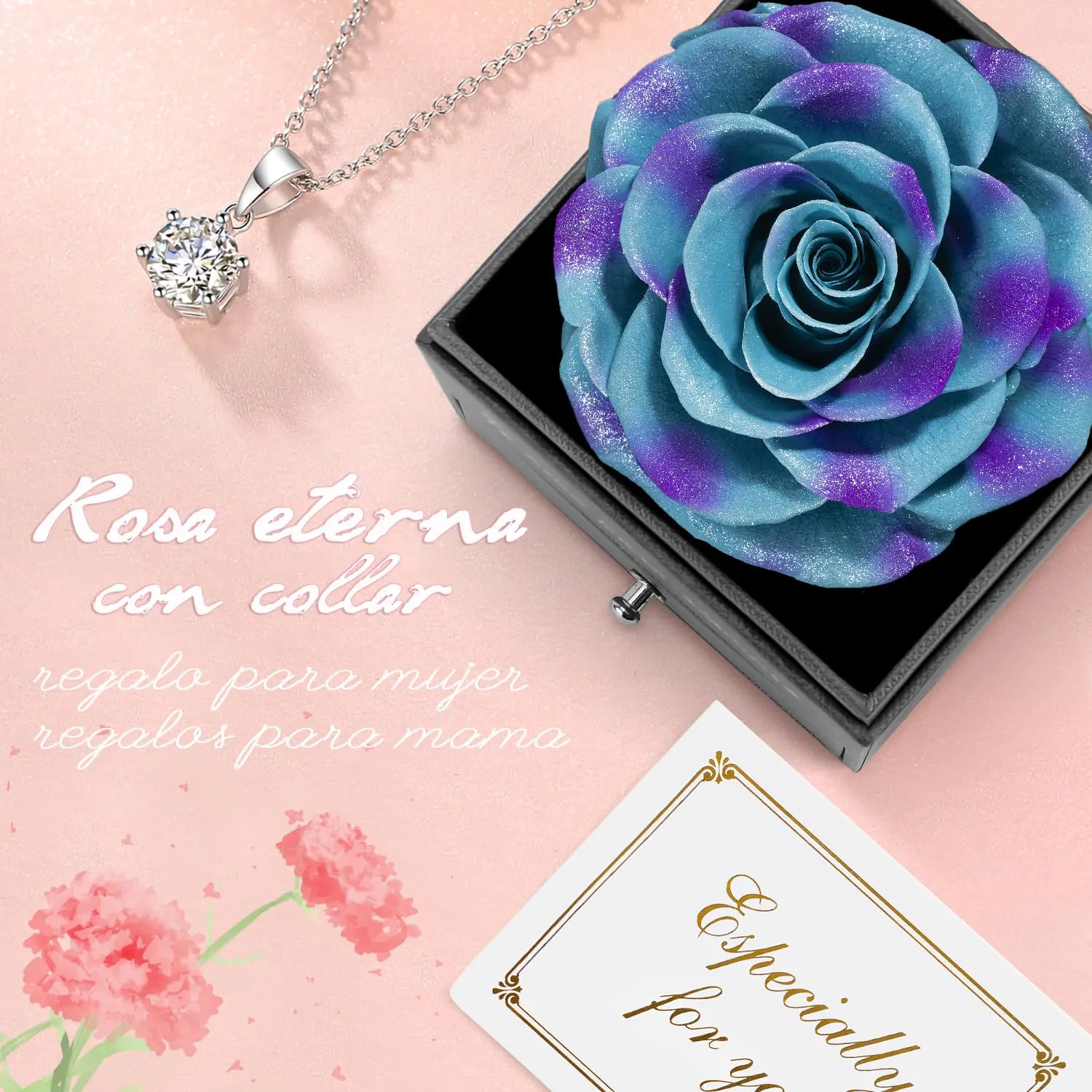 Miofula Rosa Stabilizzata Regalo Donna Compleanno,Rosa Eterna con Collana Orecchini Donna Argento,Rose Stabilizzate Regali Mamma Nonna,Fiori Scatola Regalo Fidanzata Natale San Valentino Anniversario - immagine 2