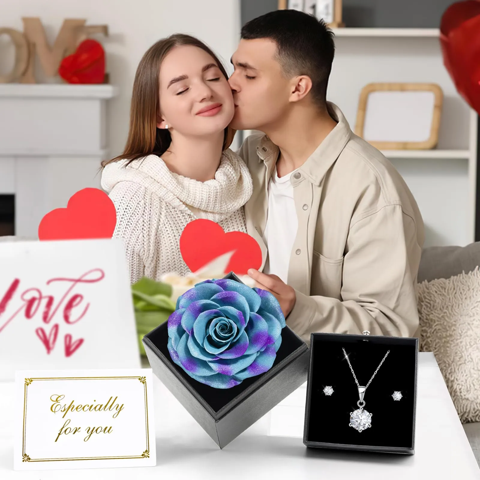 Miofula Rosa Stabilizzata Regalo Donna Compleanno,Rosa Eterna con Collana Orecchini Donna Argento,Rose Stabilizzate Regali Mamma Nonna,Fiori Scatola Regalo Fidanzata Natale San Valentino Anniversario - immagine 5