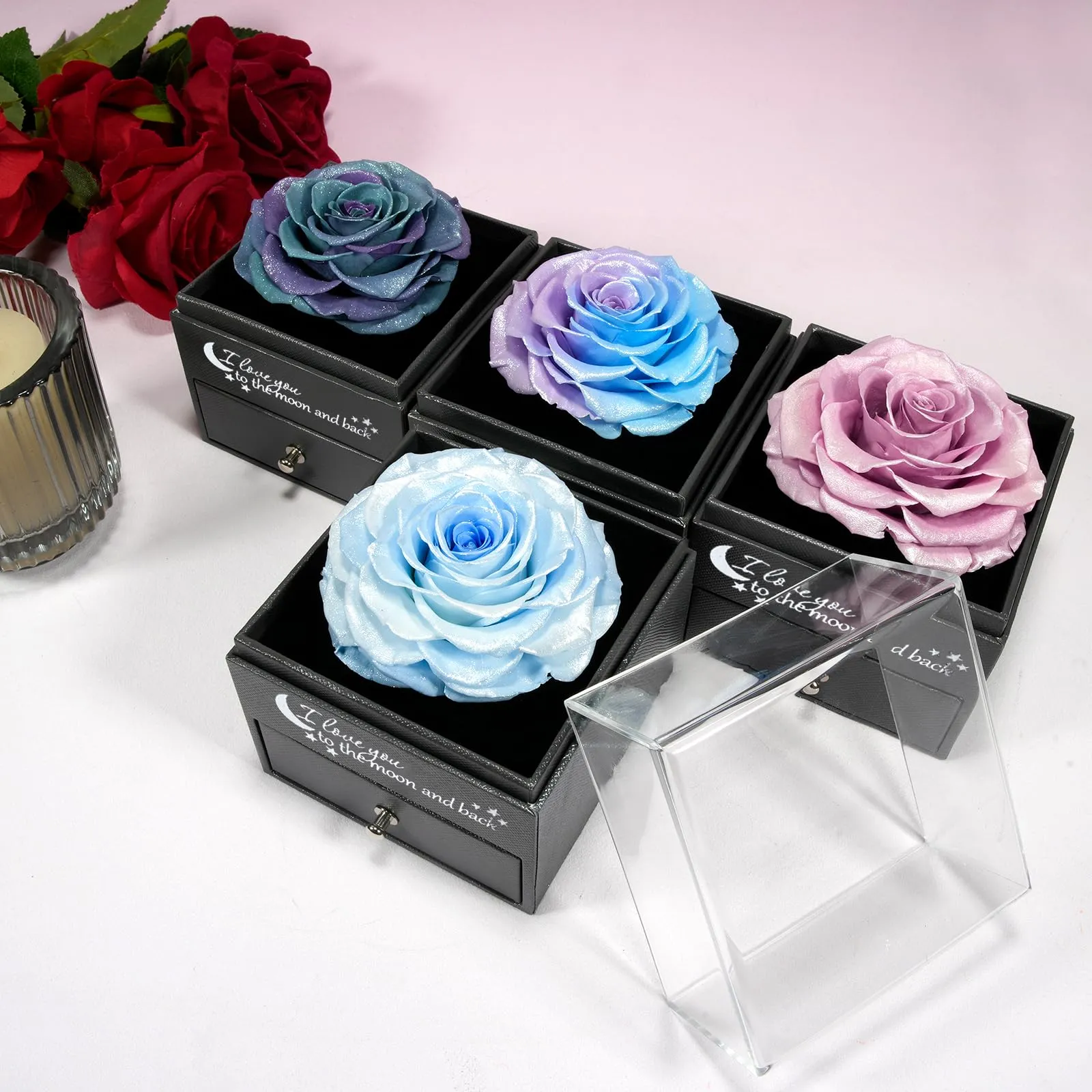 Miofula Rosa Stabilizzata Regalo Donna Compleanno,Rosa Eterna con Collana Orecchini Donna Argento,Rose Stabilizzate Regali Mamma Nonna,Fiori Scatola Regalo Fidanzata Natale San Valentino Anniversario - immagine 7