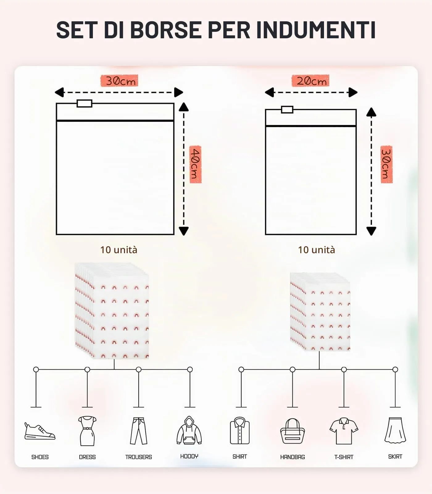 AiQInu 20 Pezzi Sacchetti per Vestiti Trasparenti Plastica, Sacchetti Vestiti Viaggio, Borsa Valigia Organizer, Trasparenti Plastica da Zip - immagine 2
