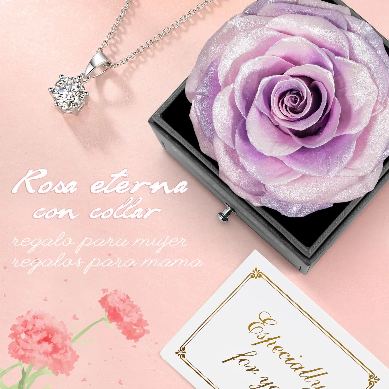 Miofula Rosa Stabilizzata Regalo Donna Compleanno,Rosa Eterna con Collana Orecchini Donna Argento,Rose Stabilizzate Regali Mamma Nonna,Fiori Scatola Regalo Fidanzata Natale San Valentino Anniversario - immagine 2
