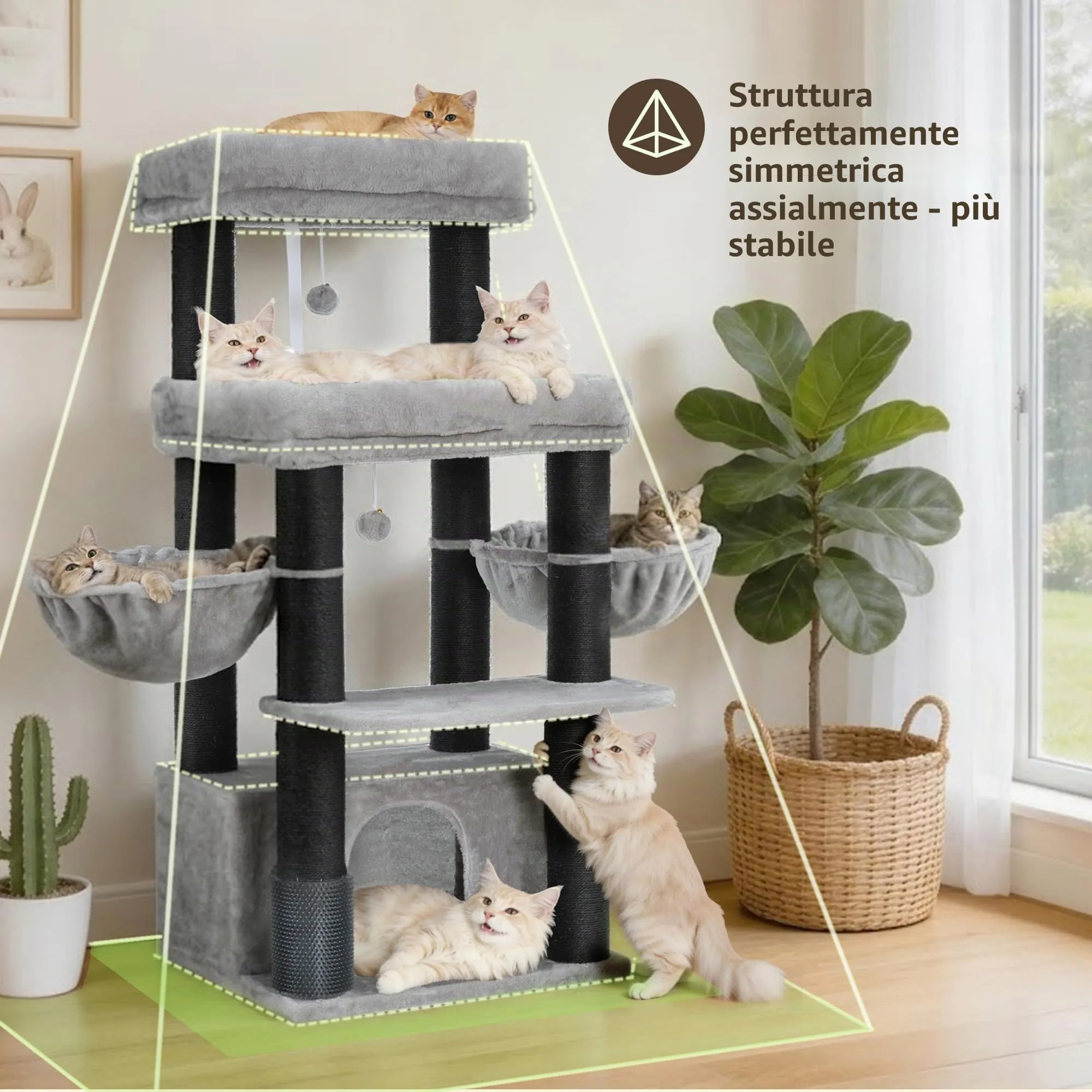 Hey-brother Tiragraffi per Gatti, Colonna sisal 8cm spessa, Cuccia, MPJ02W - immagine 4
