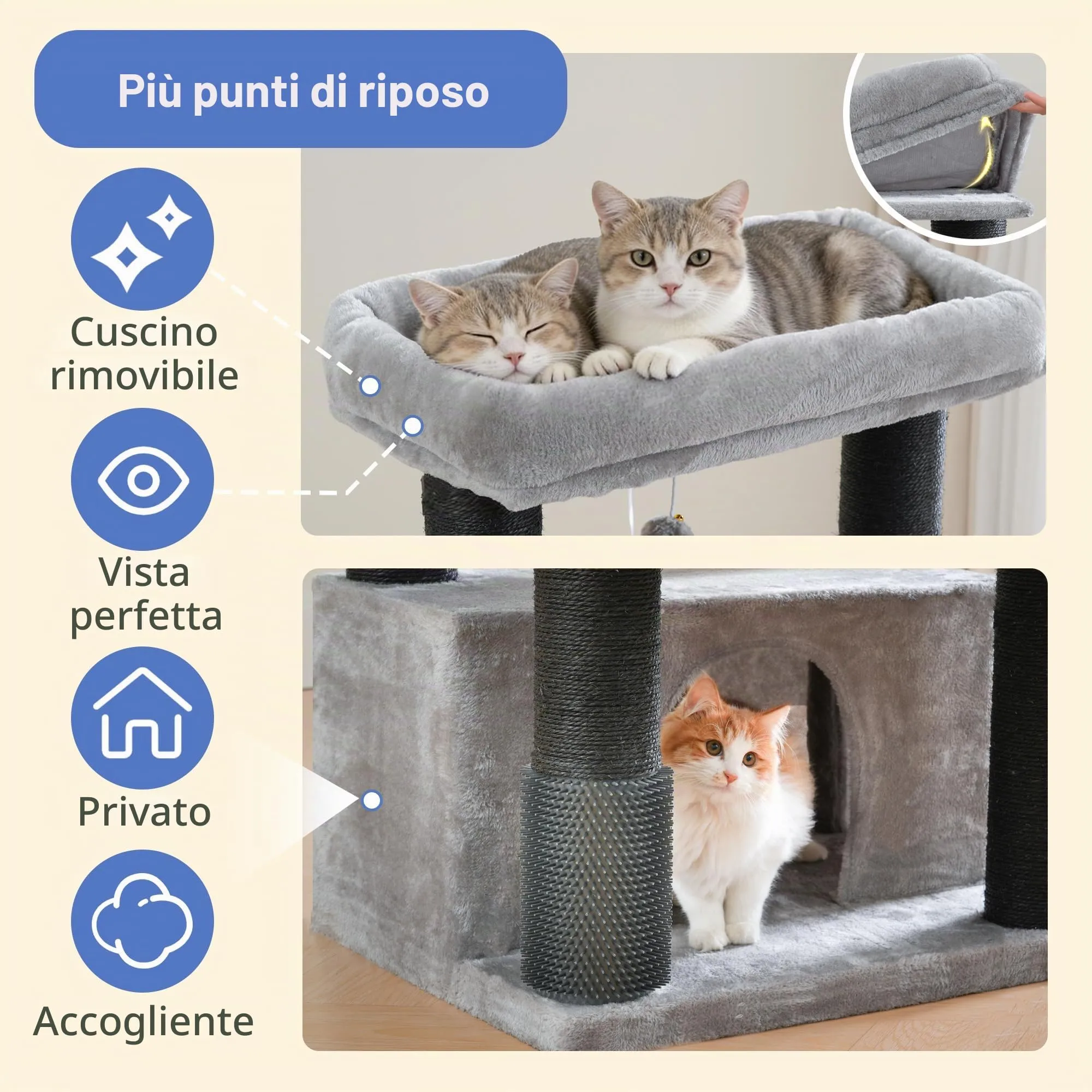 Hey-brother Tiragraffi per Gatti, Colonna sisal 8cm spessa, Cuccia, MPJ02W - immagine 5